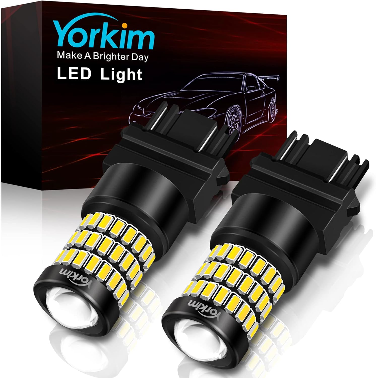 Yorkim 3157 Led Bulb White 3157 Led Reverse Lights Bulb with Projector 3056 3156 3057 4057 4157 T25 Led Bulbs replacement for Backup Reverse Light Tail Light Brake Light DRL, Pack of 2