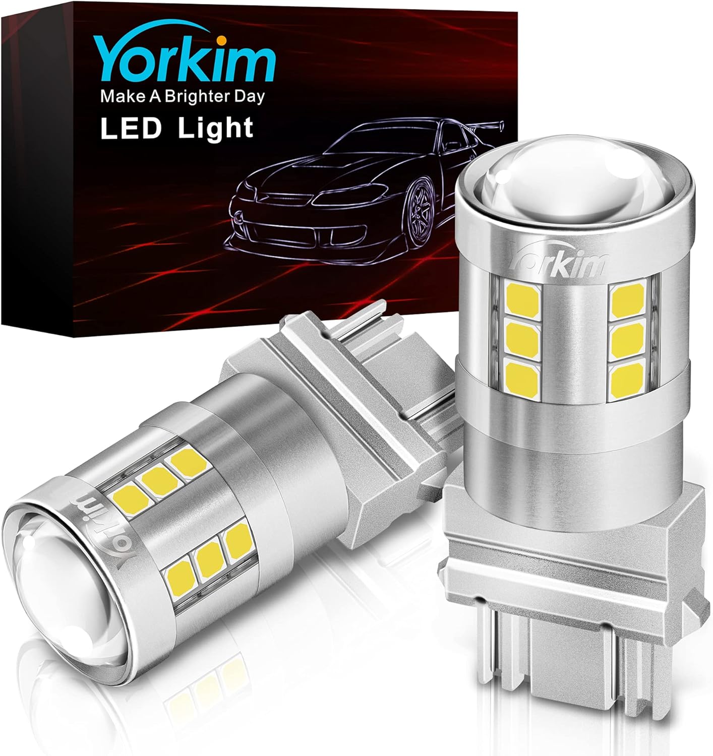 Yorkim 3157 LED Bulb White, 6500K high brightness 3156 led bulb with projector 3057 3056 3457 4157 bulb led Replacement Lamp for Turn Signal Reverse Brake Tail Lights or Day Running Light, pack of 2