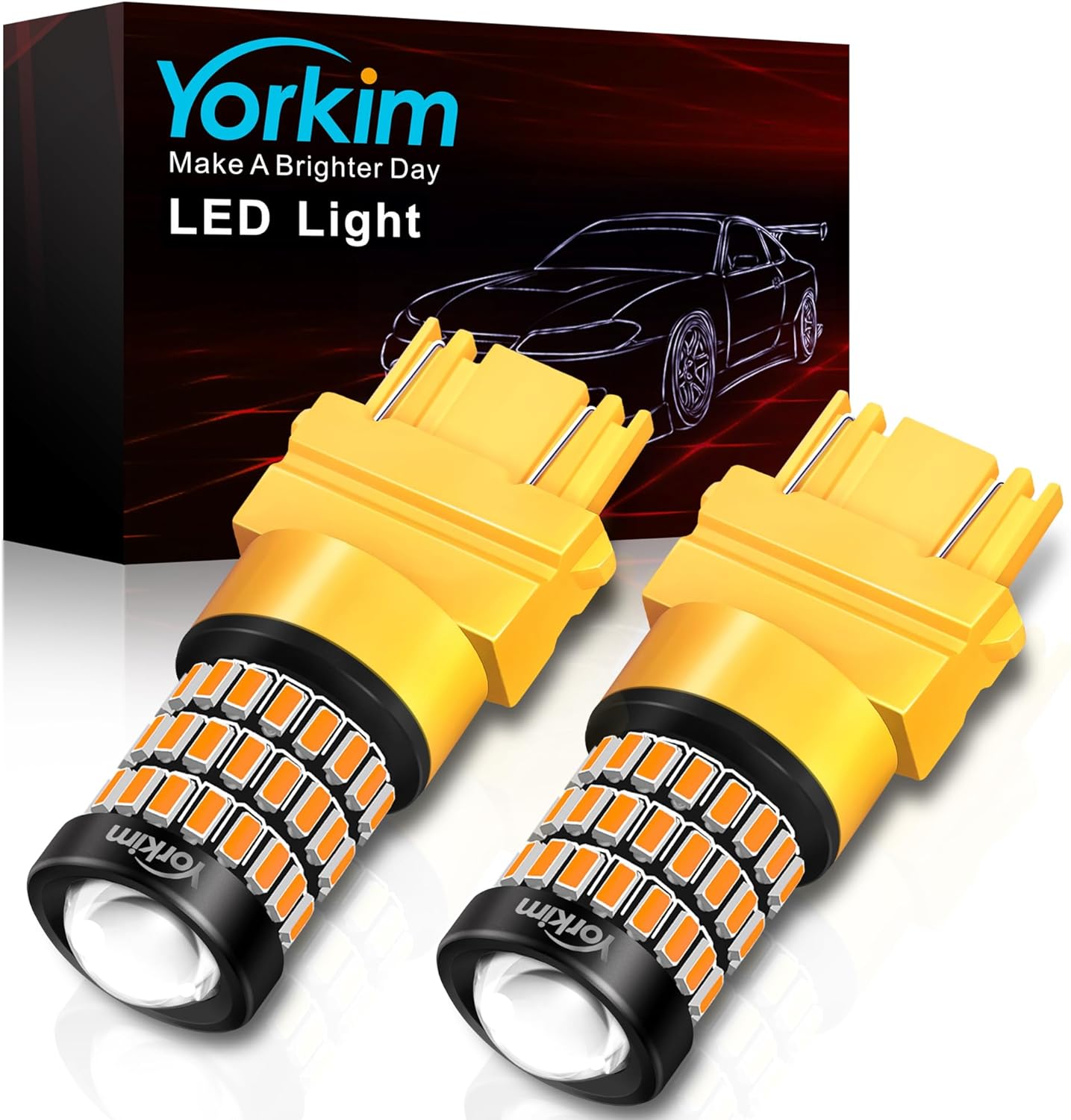 Yorkim 3157 LED Bulb Amber 3157 LED turn signal bulb 3157 LED blinker bulb 3157a 4157 3056 3156 3057 4057 3457 led bulb tail light brake light, Pack of 2