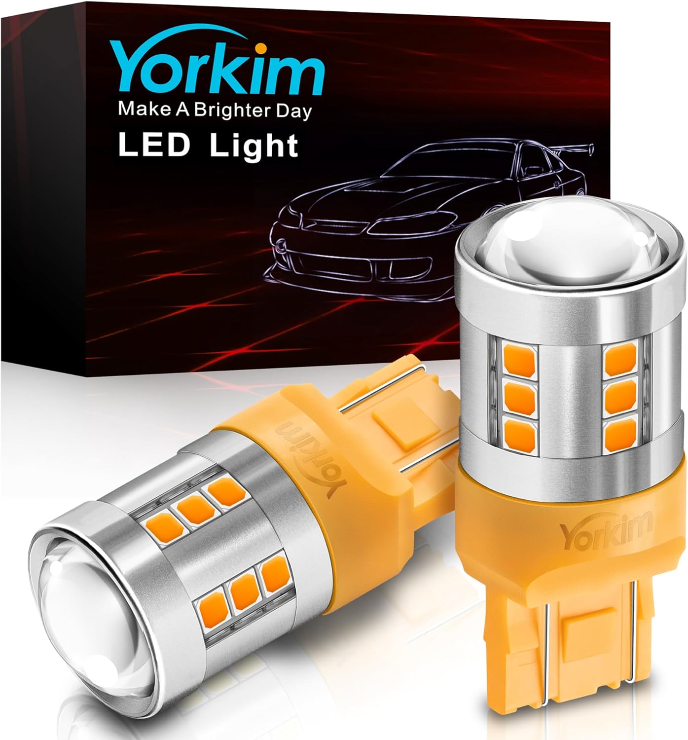 Yorkim 7443 LED Bulb Amber, high bright 7440 led bulb amber with projector T20 W21W 7440NA led bulb Replacement Lamp for Turn Signal Lights Blink Lights, pack of 2