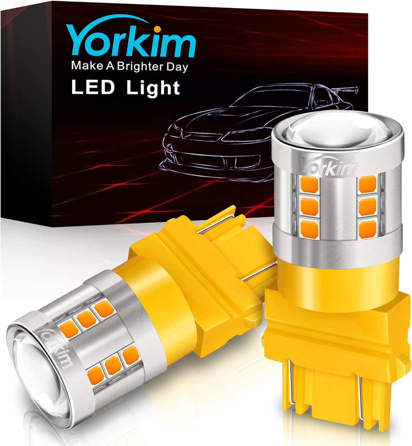 Yorkim 3157 LED Bulb Amber, high Brightness 3156 led Bulb Amber with Projector 3057 3056 3457 4157 Bulb led Replacement Lamp for Turn Signal Blink Lights, Pack of 2