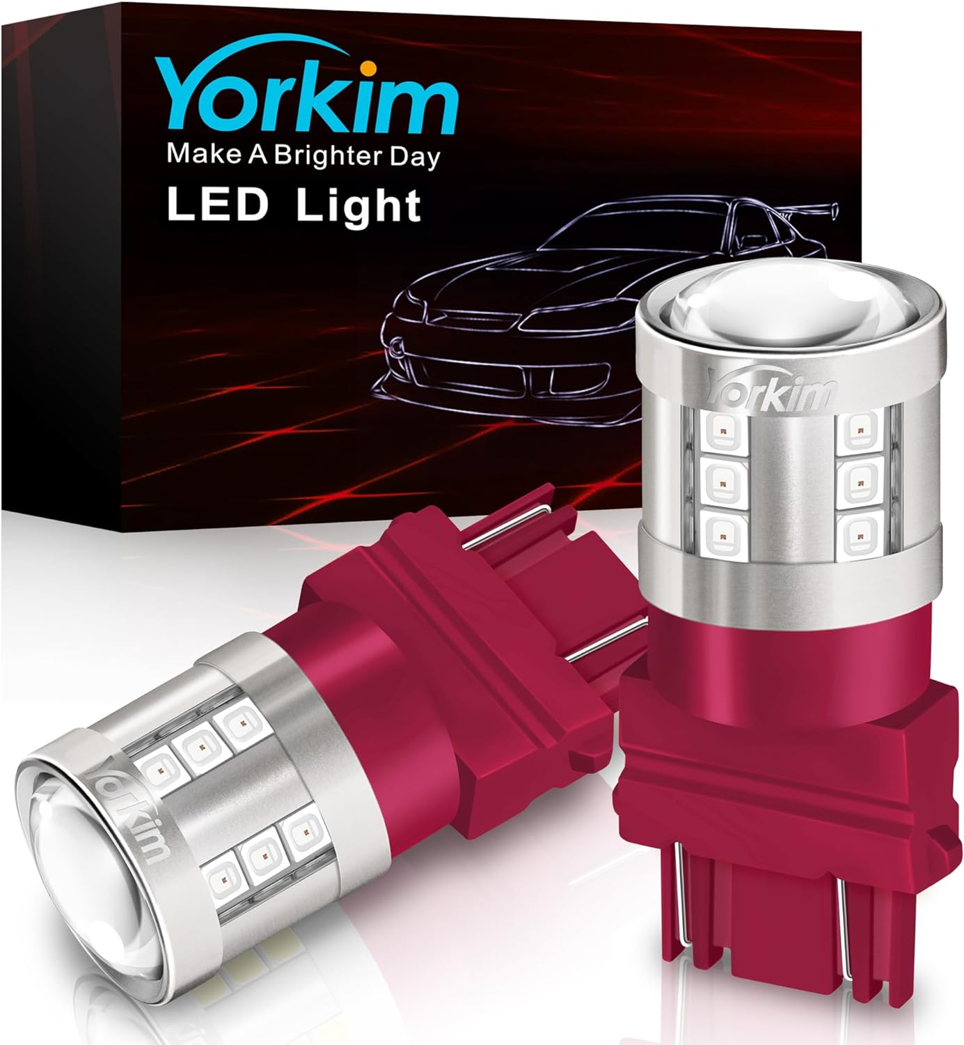 Yorkim LED Brake Light Bulb 3157 LED Bulb Red, 3156 led bulb Tail Lights with projector 3057 3056 3457 4057 4157 bulb Led Replacement Lamp for Stop Lights Brake Lights Tail Light Bulbs, pack of 2