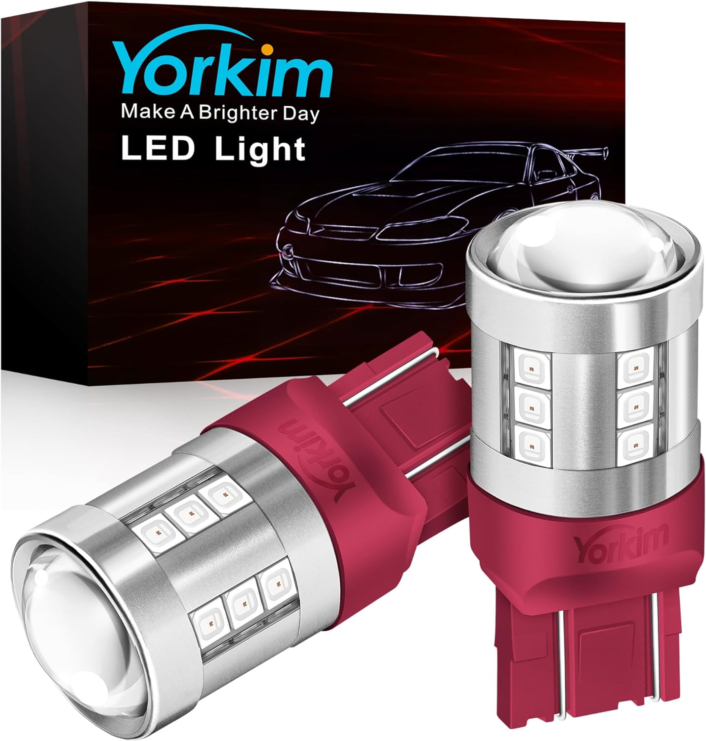 Yorkim 7443 LED Bulb Red, high bright 7440 led bulb red with projector T20 W21W 7440NA led bulb red Replacement Lamp for Brake Lights Tail Lights Stop Lights, pack of 2