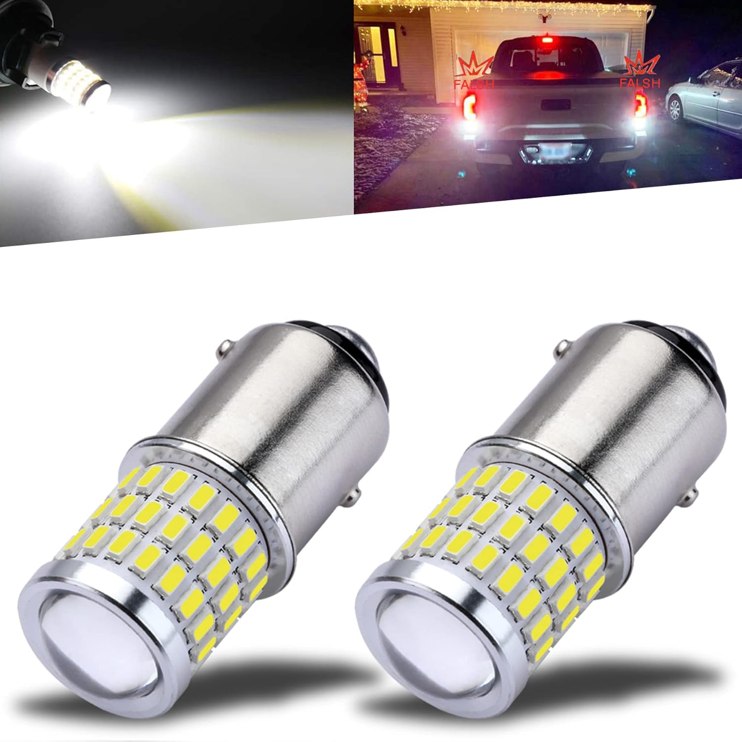 iBrightstar Newest 9-30V Flashing Strobe Blinking LED Reverse Lights 1157 2057 2357 7528 BAY15D LED Bulbs with Projector Replacement for Back Up Reverse Lights, Xenon White