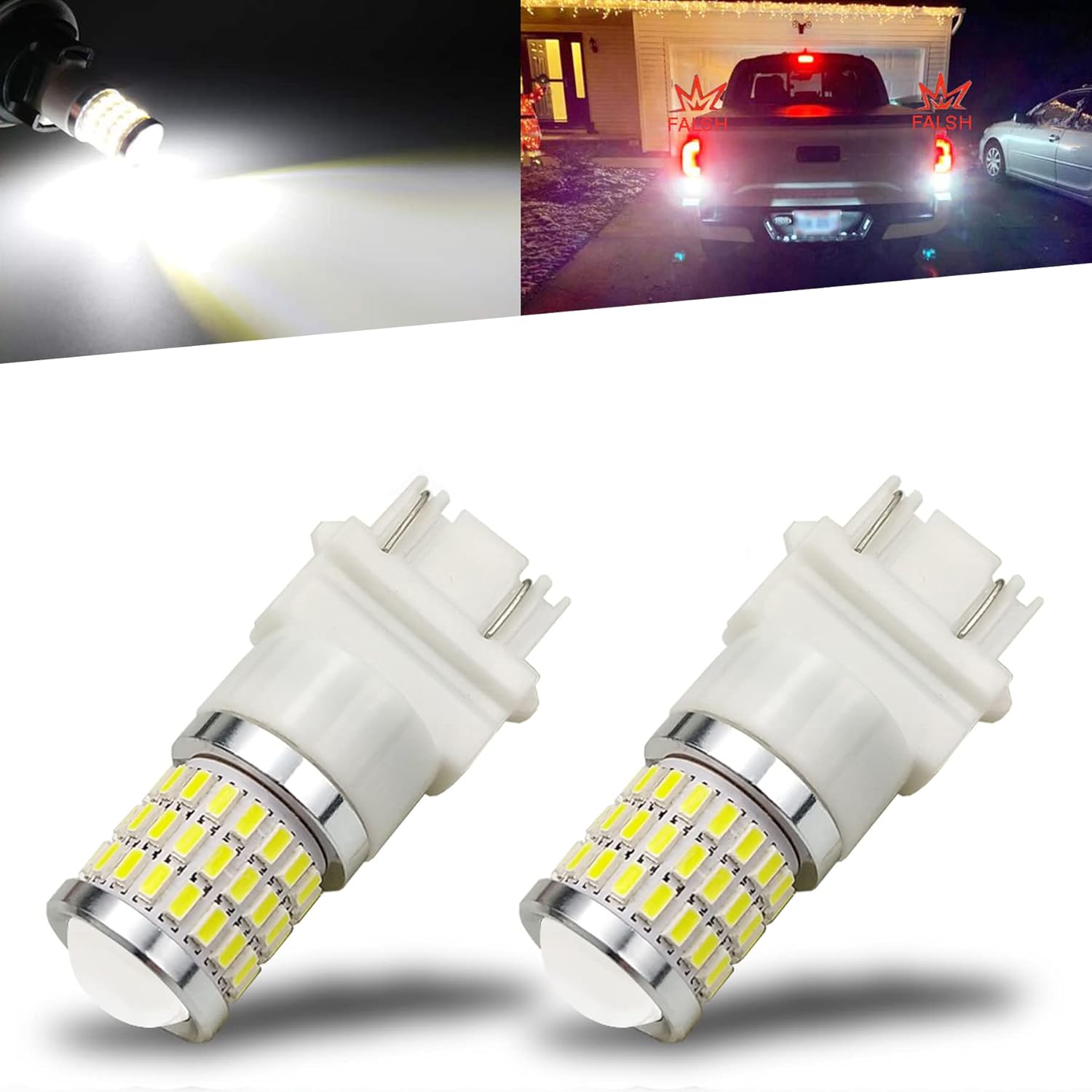 iBrightstar Newest 9-30V Flashing Strobe Blinking LED Reverse Lights 3157 3156 3057 3056 LED Bulbs with Projector Replacement for Back Up Reverse Lights, Xenon White