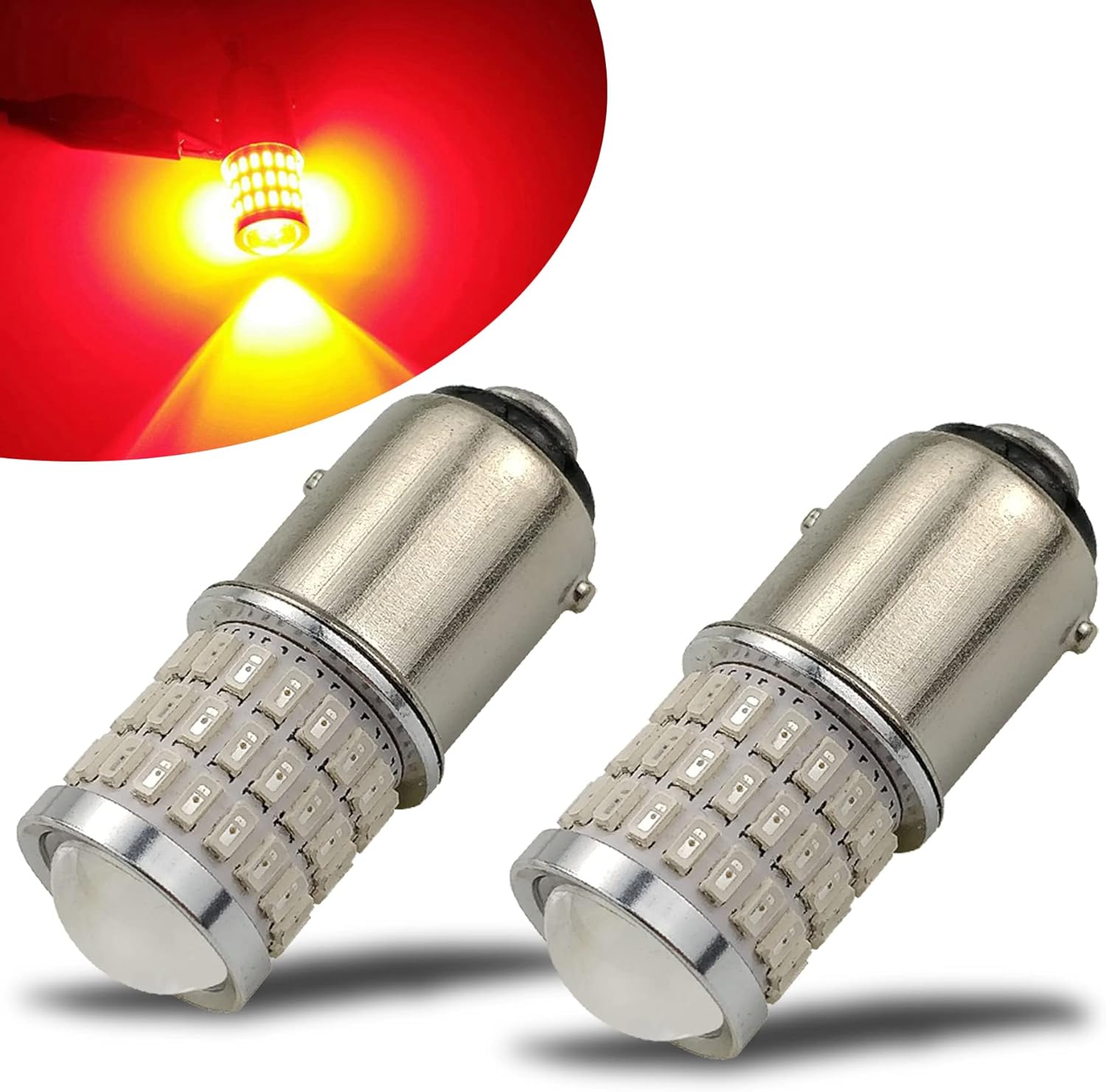 iBrightstar Newest 9-30V Flashing Strobe Blinking Brake Lights 1157 2057 2357 7528 BAY15D LED Bulbs with Projector Replacement for Tail Brake Stop Lights, Brilliant Red