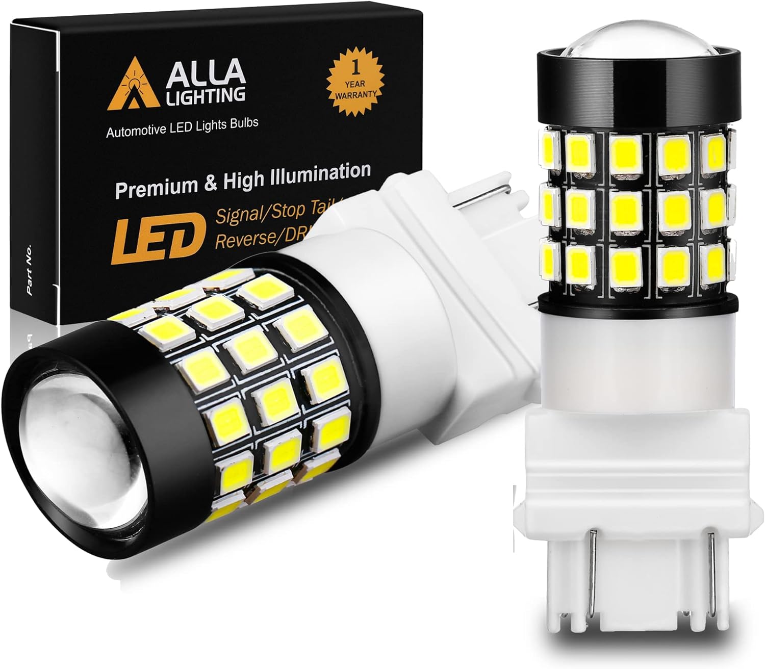 Alla Lighting Newly Upgraded T25 3156 3157 LED Bulbs, 6000K White Back Up Reverse Lights, Turn Signal Brake Tail Lights, DRL Super Bright 4114 3057 4157 3457 4057 Replace for Motorcycles, Cars, Trucks