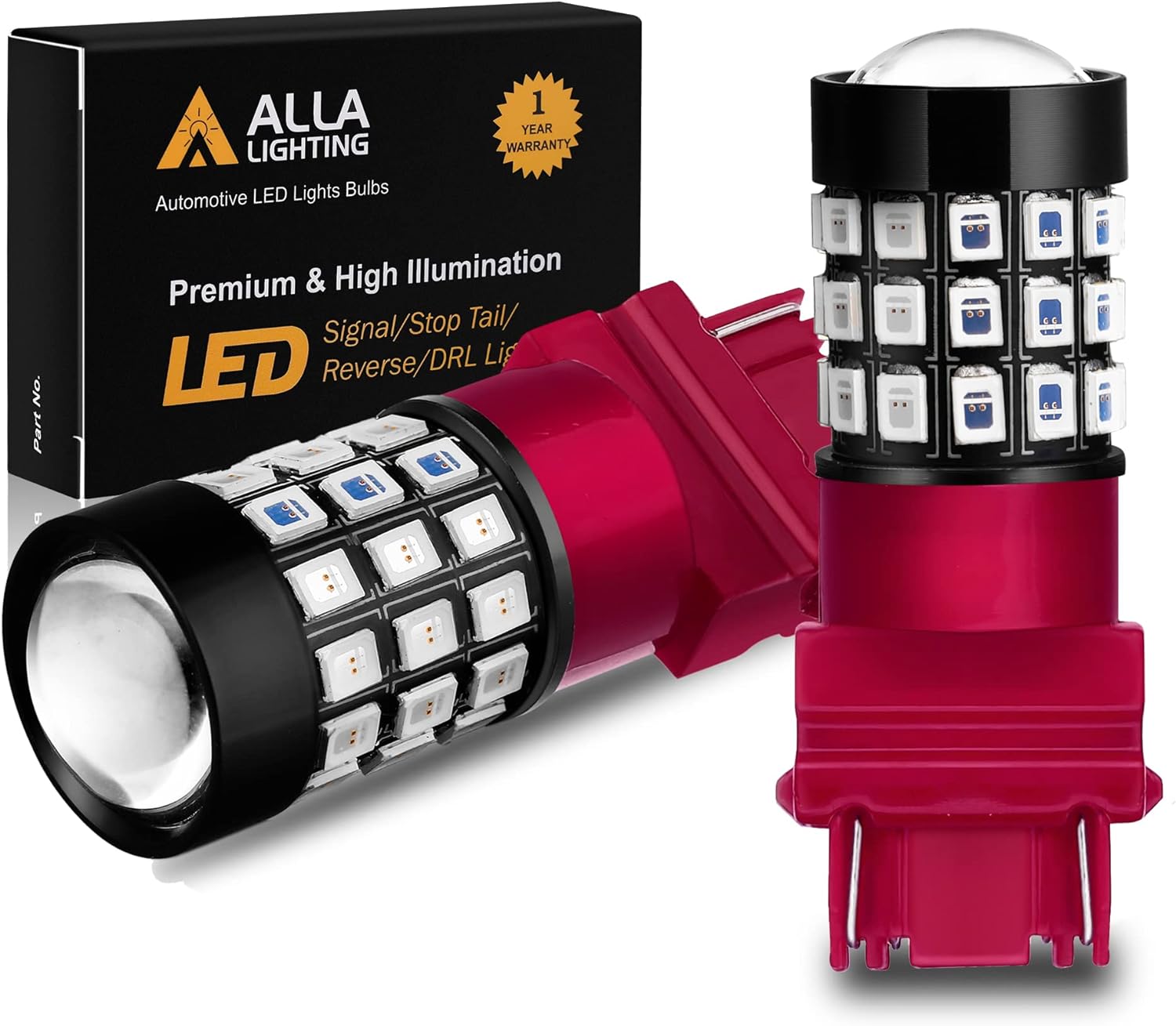 Alla Lighting Newly Upgraded 3156 3157 Red LED Bulbs, Brake Stop Tail, Turn Signal Lights for Cars, Trucks, Motor, Super Bright 3056 3057 4157 3047 LL 4057 3457-K-X 12V SMD LED Lamps