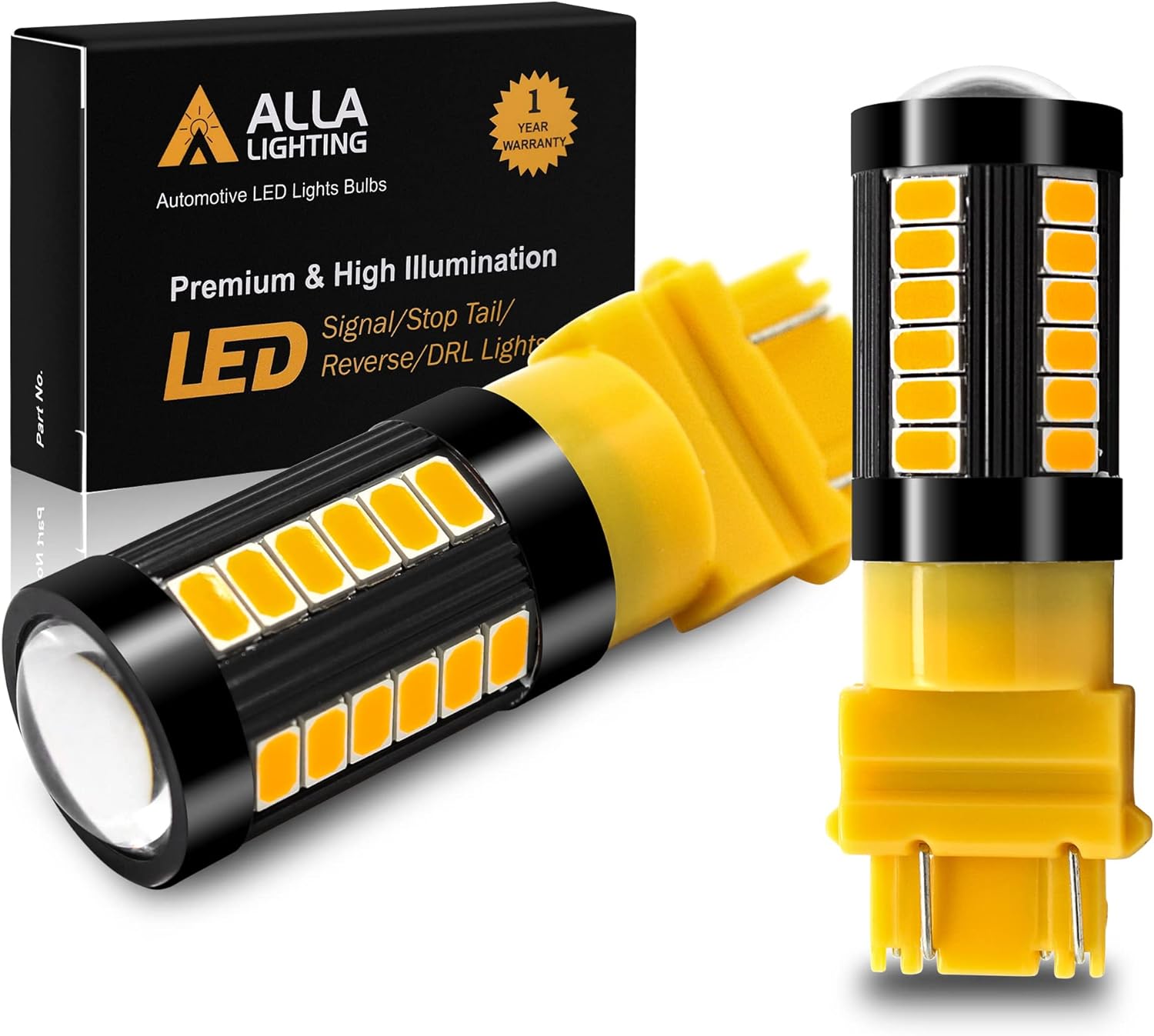 Alla Lighting 2800lm 3156 3157 LED Turn Signal Lights Bulbs, Amber Yellow T25 4157 5702 3457 AK 3757 NAK Blinker Lamps Replacement Xtreme Super Bright 12V 5730 33-SMD