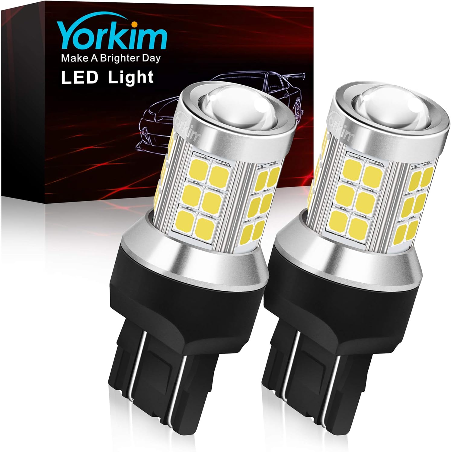 Yorkim 7443 led bulb, super bright 7440 led bulb T20 LED Bulbs with Projector Replacement for led Reverse Blinker Brake Tail Lights, 6000K Xenon White, pack of 2