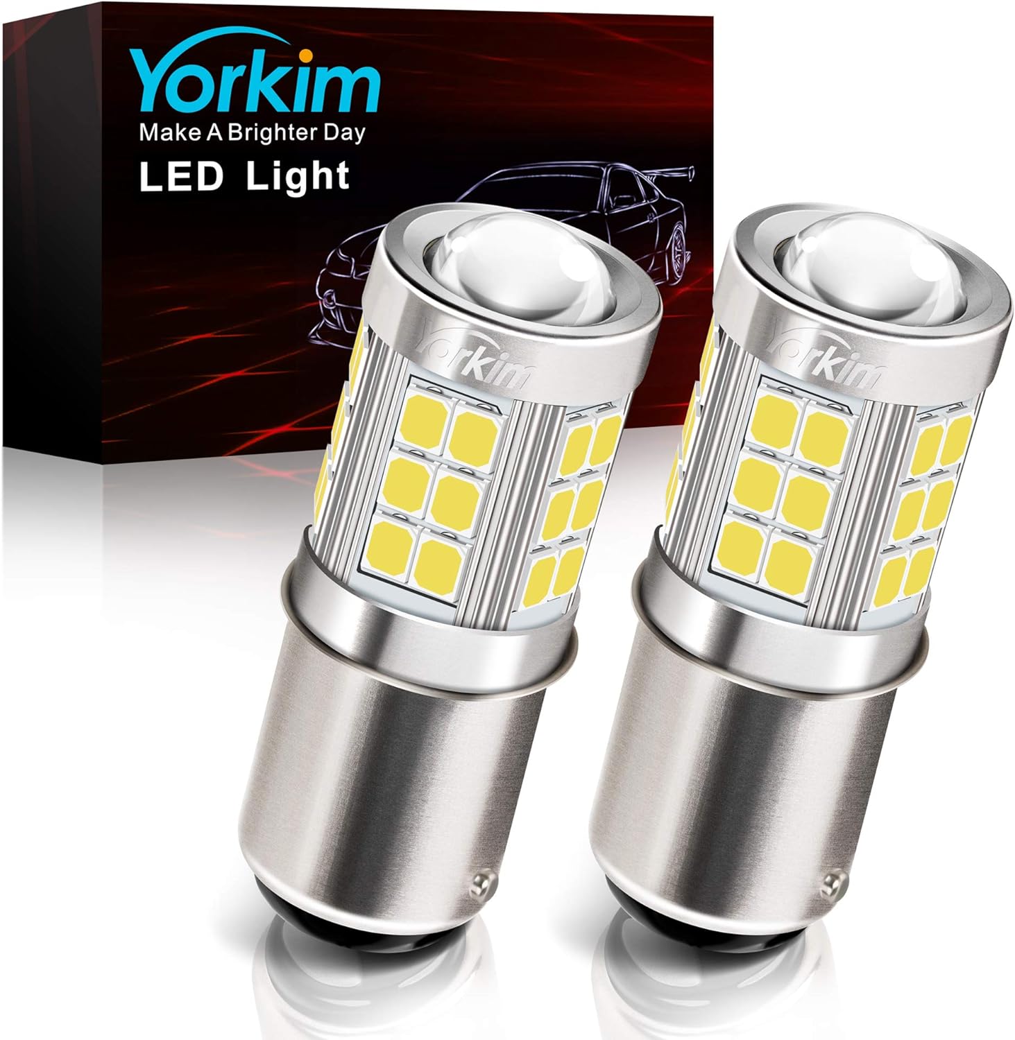 Yorkim 1157 LED Bulb, super bright 2357 led bulb 2057 7528 BAY15D Replacement for led Reverse Blinker Brake Tail Lights, 6000K Xenon White, pack of 2