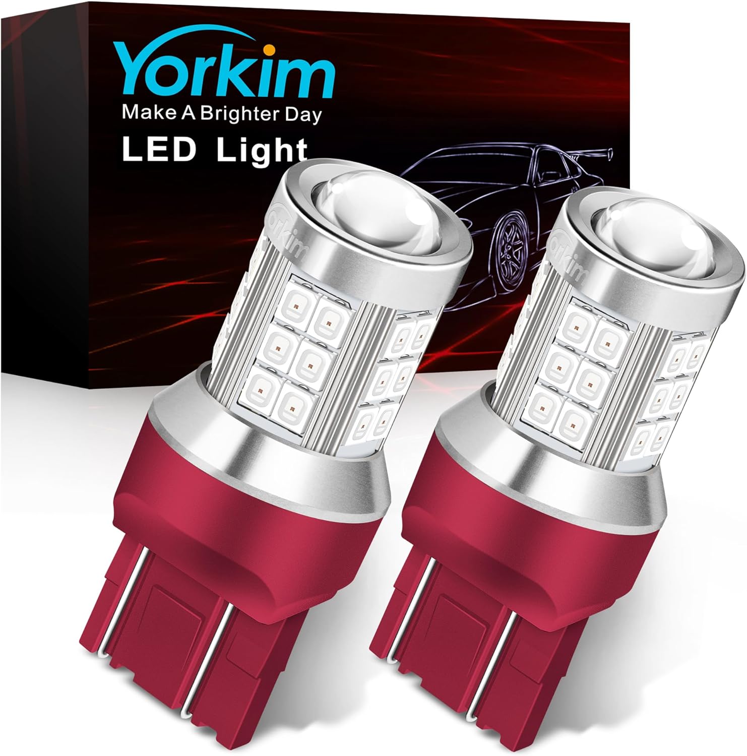 Yorkim 7443 led bulb red, 7440 led bulb red 7444na led bulb 7440 bulb with Projector Replacement Lamp for Stop Lights Brake Lights Tail Light Bulbs, pack of 2