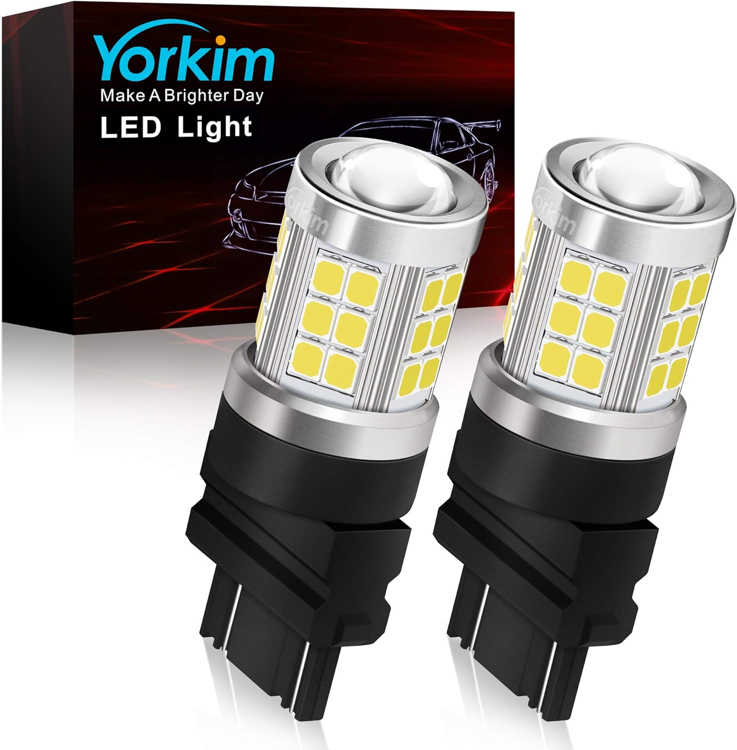 Yorkim 3157 LED Bulb, super bright 3156 led bulb 3056 3057 4157 bulb led 3157 Replacement for led Reverse Blinker Brake Tail Lights, 6000K Xenon White, pack of 2