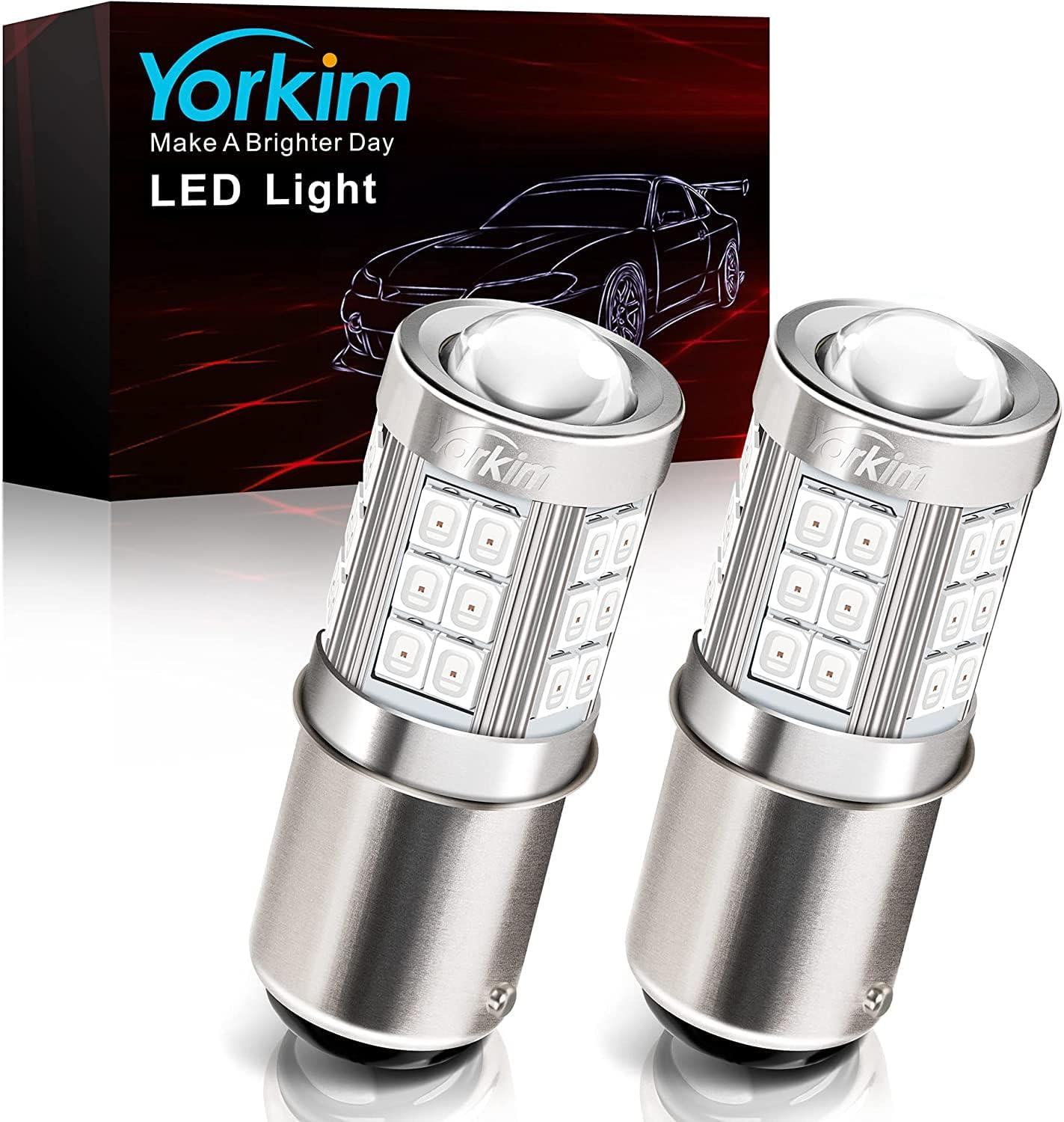 Yorkim 1157 LED Bulb Red 1157 led brake light bulb 2357 led bulb 2057 led red lights 7528 BAY15D Replacement Lamp for Stop Lights Brake Lights Tail Light Bulbs, pack of 2