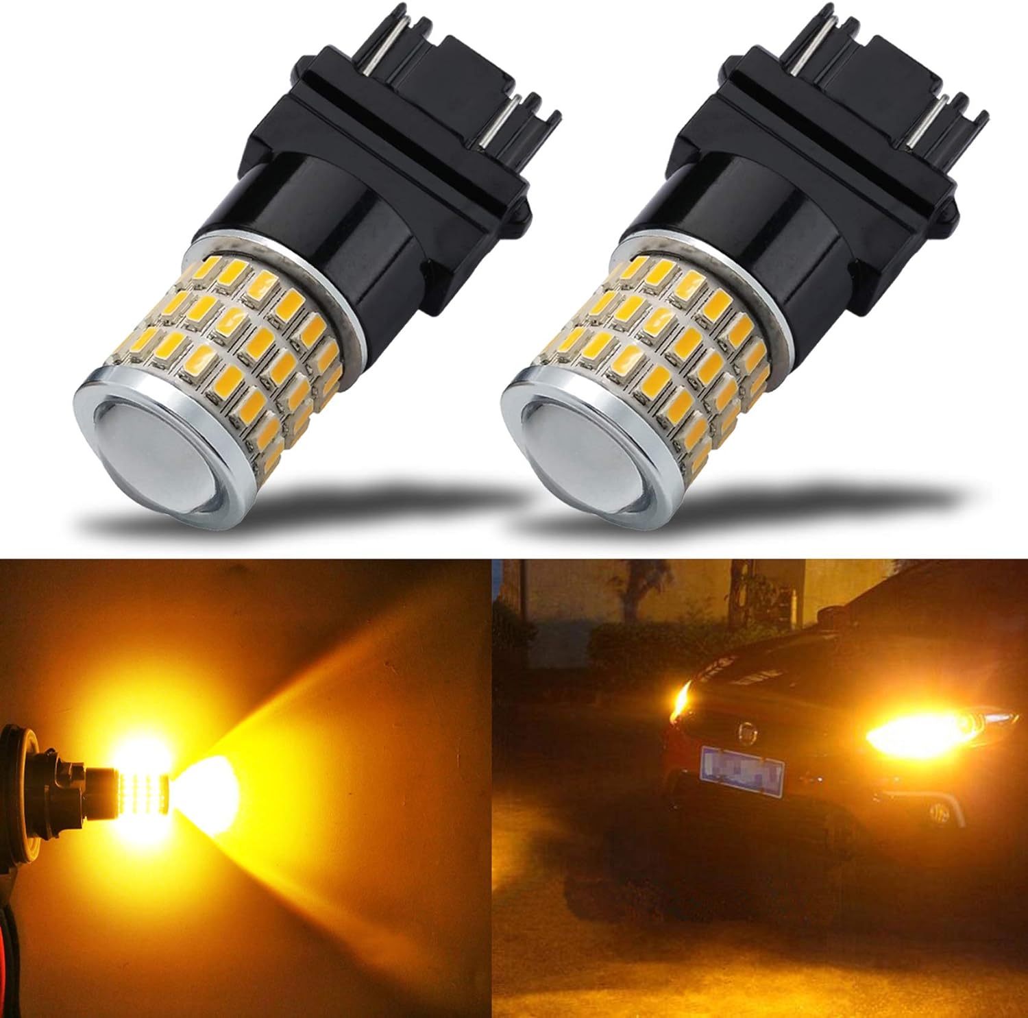 iBrightstar 3157 LED Bulb Amber Yellow, 3157a LED Turn Signal Bulbs Super Bright for Rear Front Turn Signal Blinker Lights Brake Tail Lights, 2 Pack