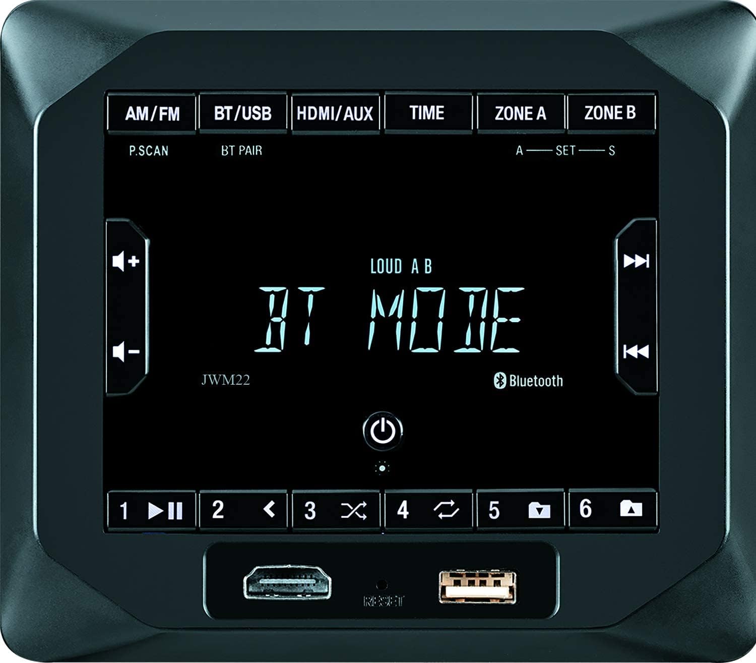 Jensen JWM22 2-Speaker Zones AM/FM|BT|HDMI|AUX Cube Wall Mount Stereo, Speaker Output 4X 6 Watt, 30 Station Presets (18FM/12AM), Receives Bluetooth Audio (A2DP) and Controls (AVRCP) from Devices