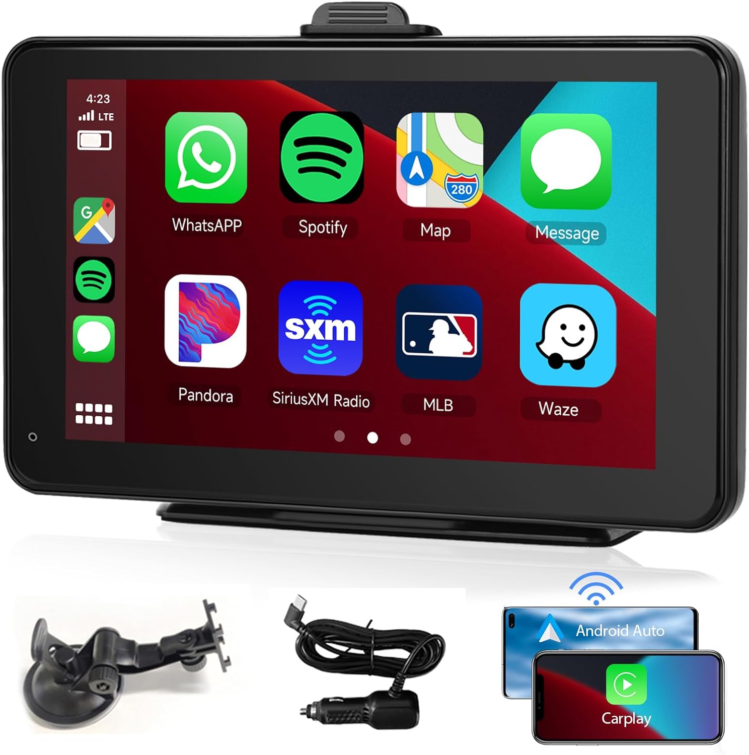 Podofo Wireless Apple Car Play Portable Car Screen, 7'' HD IPS Touchscreen Car Radio Receiver, Car Stereo with Android Auto/Mirror Link/Bluetooth/GPS/Voice Control/AUX/HD Backup Camera(7V-32V)