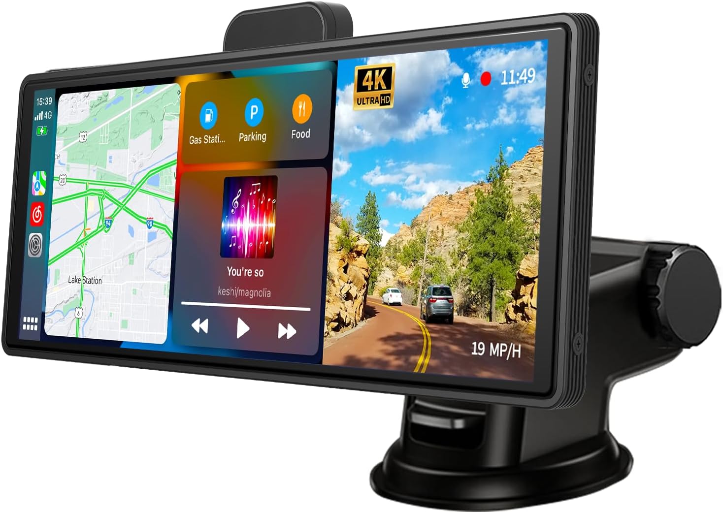 Wireless Apple Carplay & Android Auto, 9.3 Portable Carplay Screen for Car with 4K ADAS Dash Cam, 1080P Backup Camera, Phone Mirroring, AUX/FM/Speaker