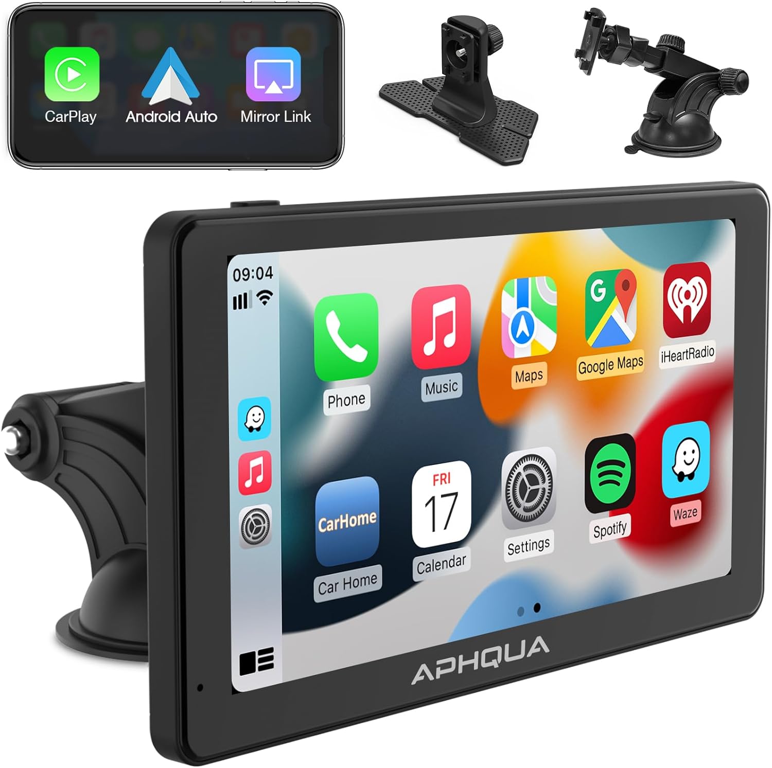 [2024 Newest Upgrade] Apple Carplay and Android Auto,Carplay Screen for Car with Mirror Link/AUX/FM/V-control,7Touchscreen Bluetooth 5.1,Potable Carplay Box with Detachable Sunshade for All Vehicles