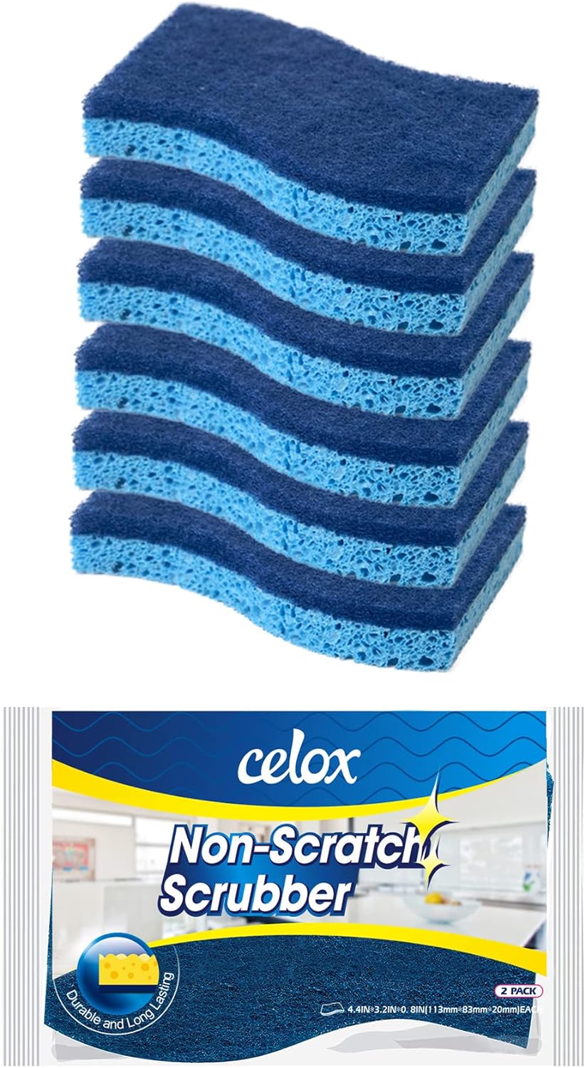 CELOX 6 Pack Non-Scratch Dish Sponge, Dual Sided Kitchen Sponges for Dishes, Long Lasting Dishwashing Household Cleaning Sponges for Kitchen, Easy to Dry and Reusable