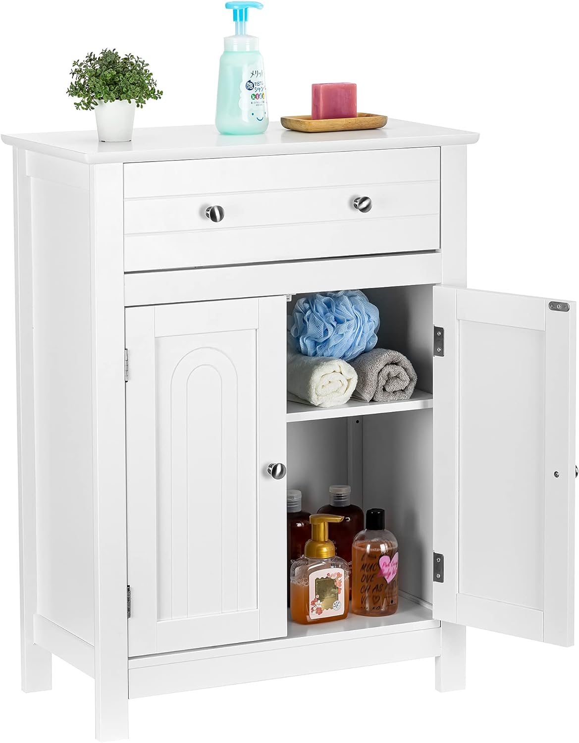 ZENODDLY Bathroom Storage Cabinet with Doors and Shelves & Drawer, White Bathroom Cabinet Kitchen Cabinet Pantry Cabinets, Wooden Accent Cabinet for Bathroom Towel Storage Kitchen Pantry Laundry Room