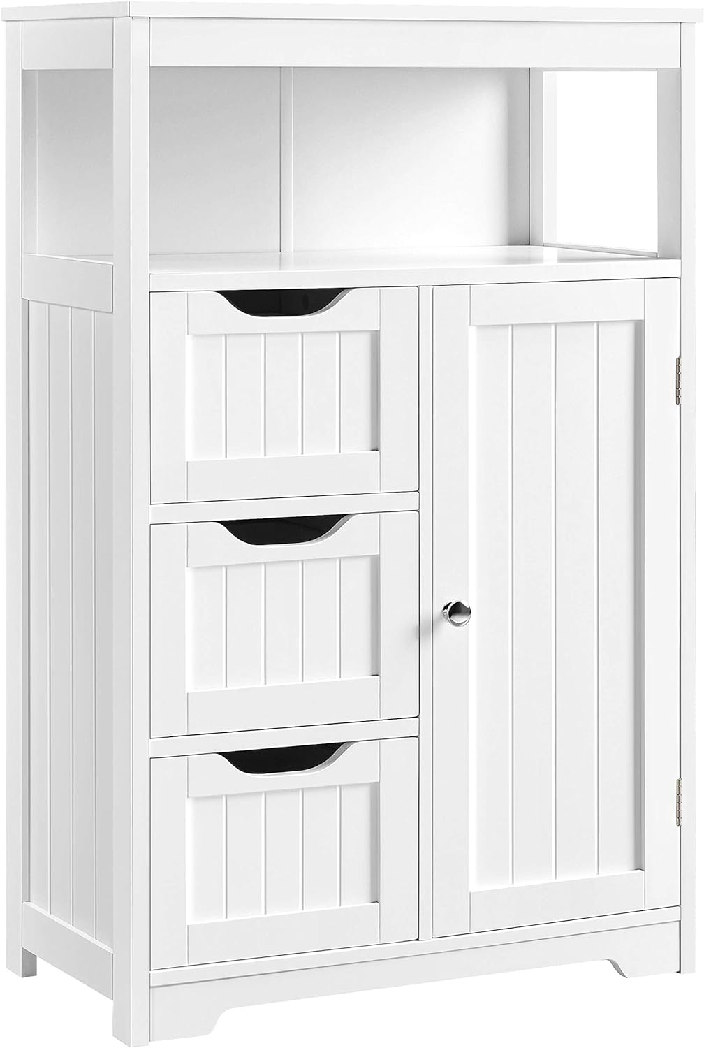 Yaheetech Bathroom Floor Cabinet Wooden Storage Organizer with 1 Door and 3 Drawers, Free-Standing Cupboard for Kitchen/Living Room/Bathroom Use, White