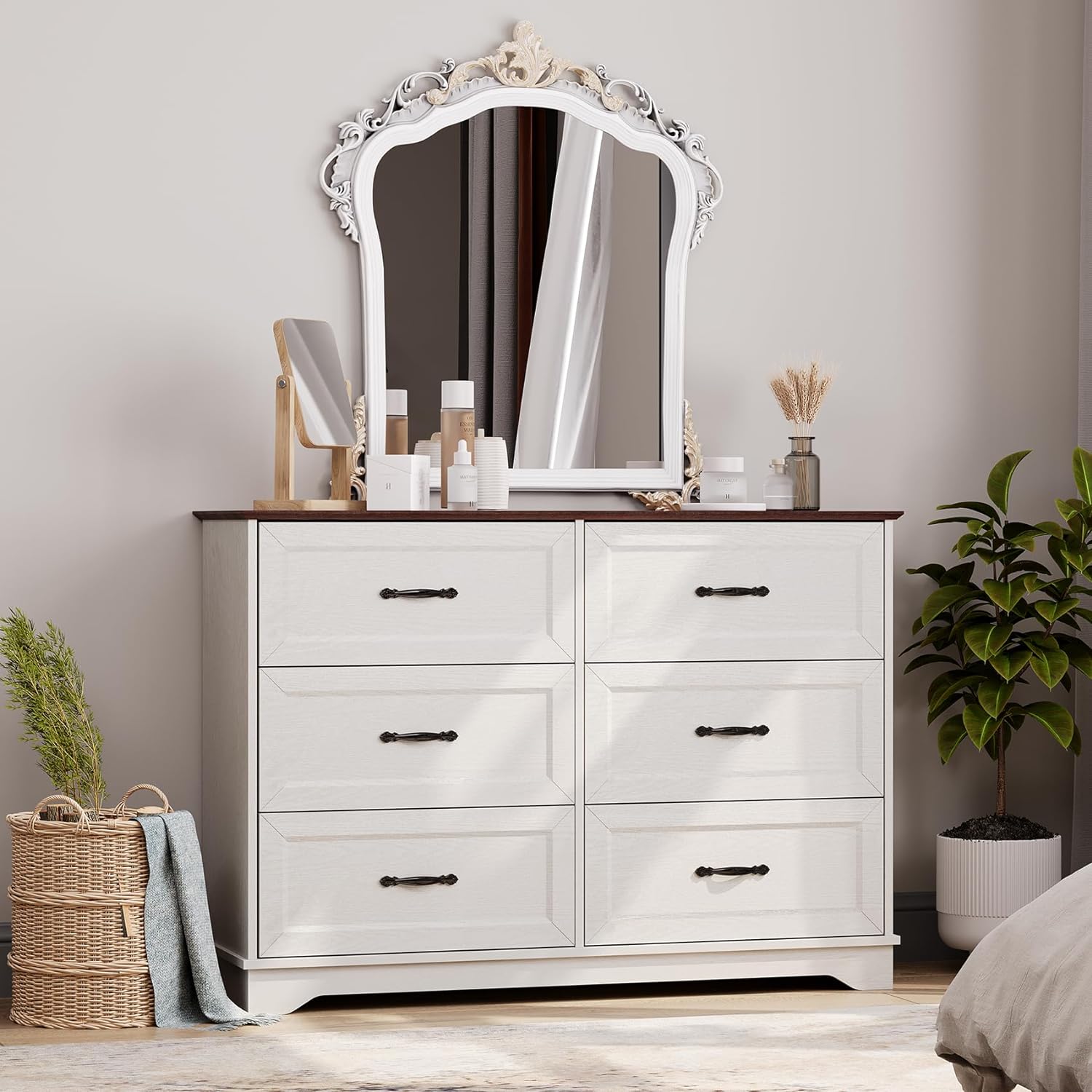 Dresser for Bedroom - 6 Drawer Dresser - 47.2 Wide Dresser 6 Chest of Drawers - Storage Organizer Dresser for Bedroom, Living Room, Entryway - 47.2x16x33.5H