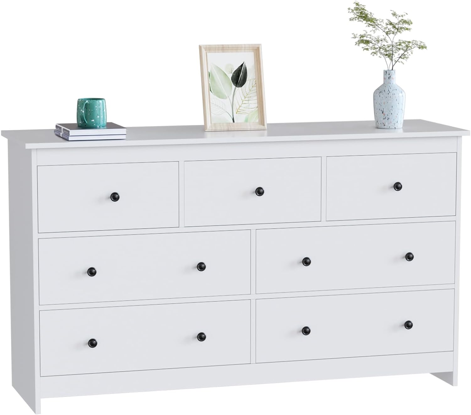 CARPETNAL White Dresser for Bedroom, 7 Drawer Dresser with Wide Drawer and Metal Handles, Woode Dressers & Chests of Drawers for Hallway, Entryway.