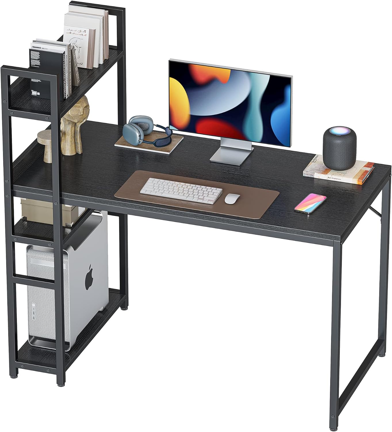 CubiCubi Computer Desk 40 inch with Storage Shelves Study Writing Table for Home Office,Modern Simple Style,Black