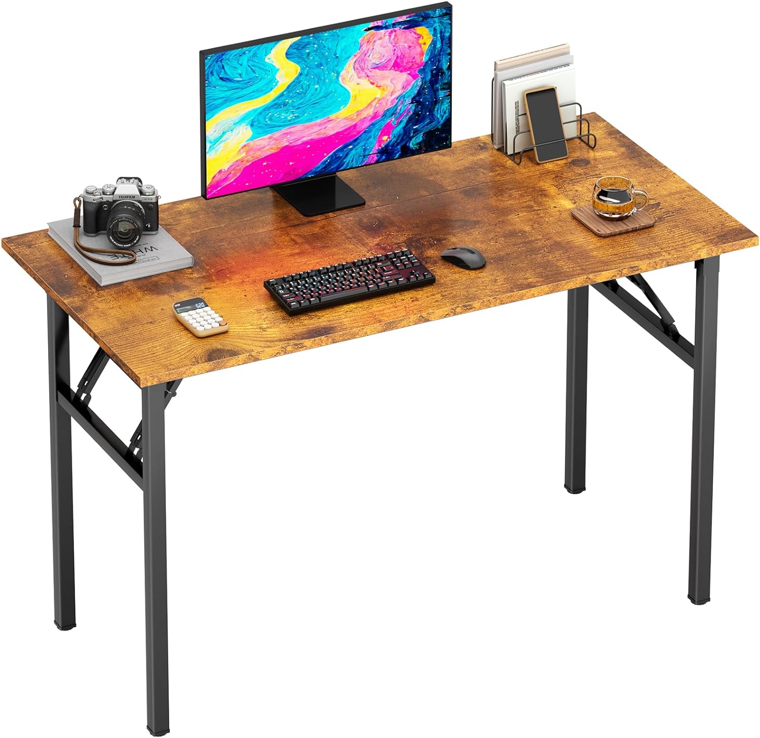 DlandHome Folding Table Computer Desk Workstation Table Conference Table Home Office Desk, Fully Assembled (39 Inches, Retro)