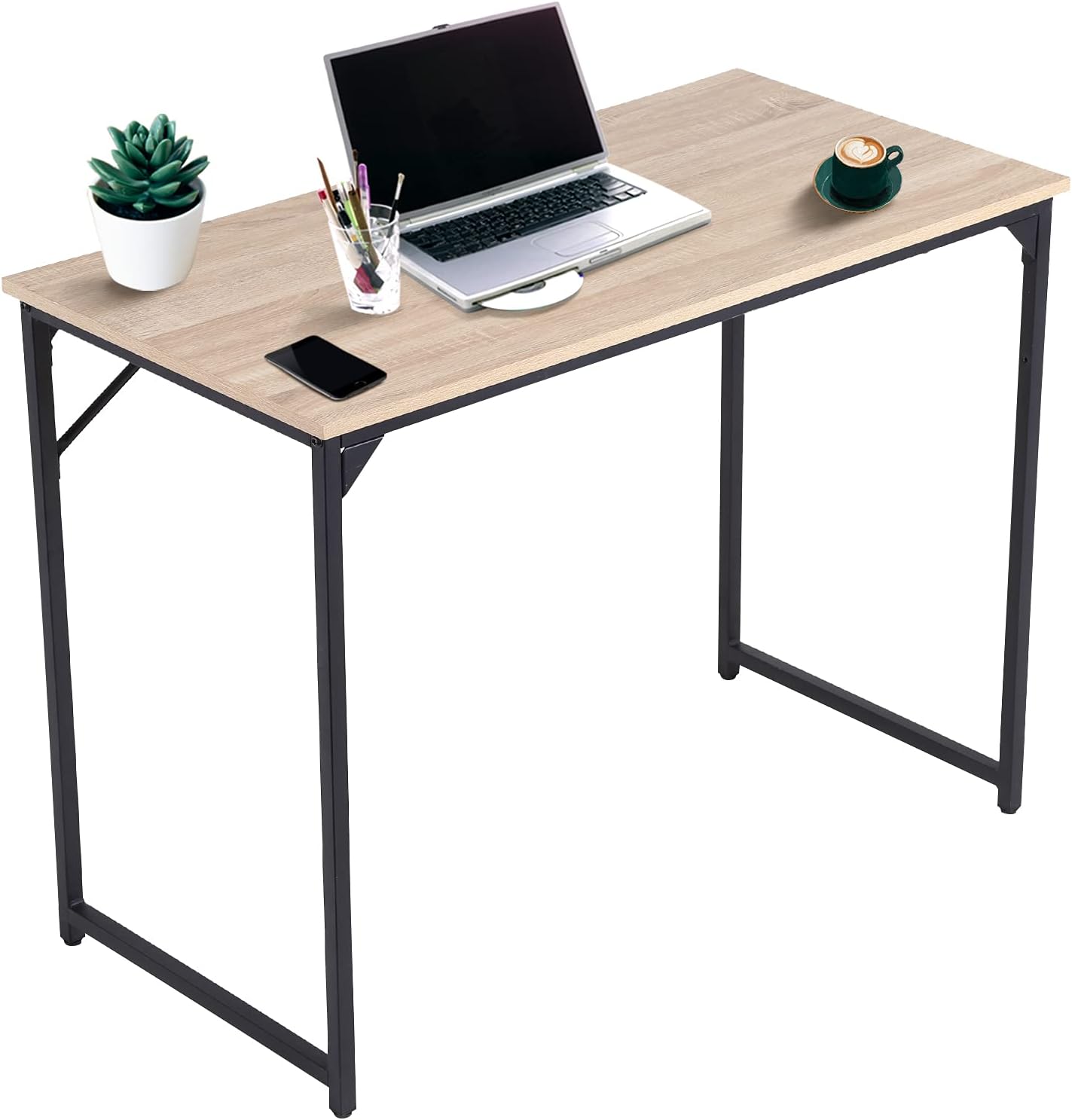 Computer Desk 39 inch Writing Desk Home Office Study Workstation Modern PC Laptop Sturdy Simple Gaming Desk with Metal Frame (Nature) 39x20x29