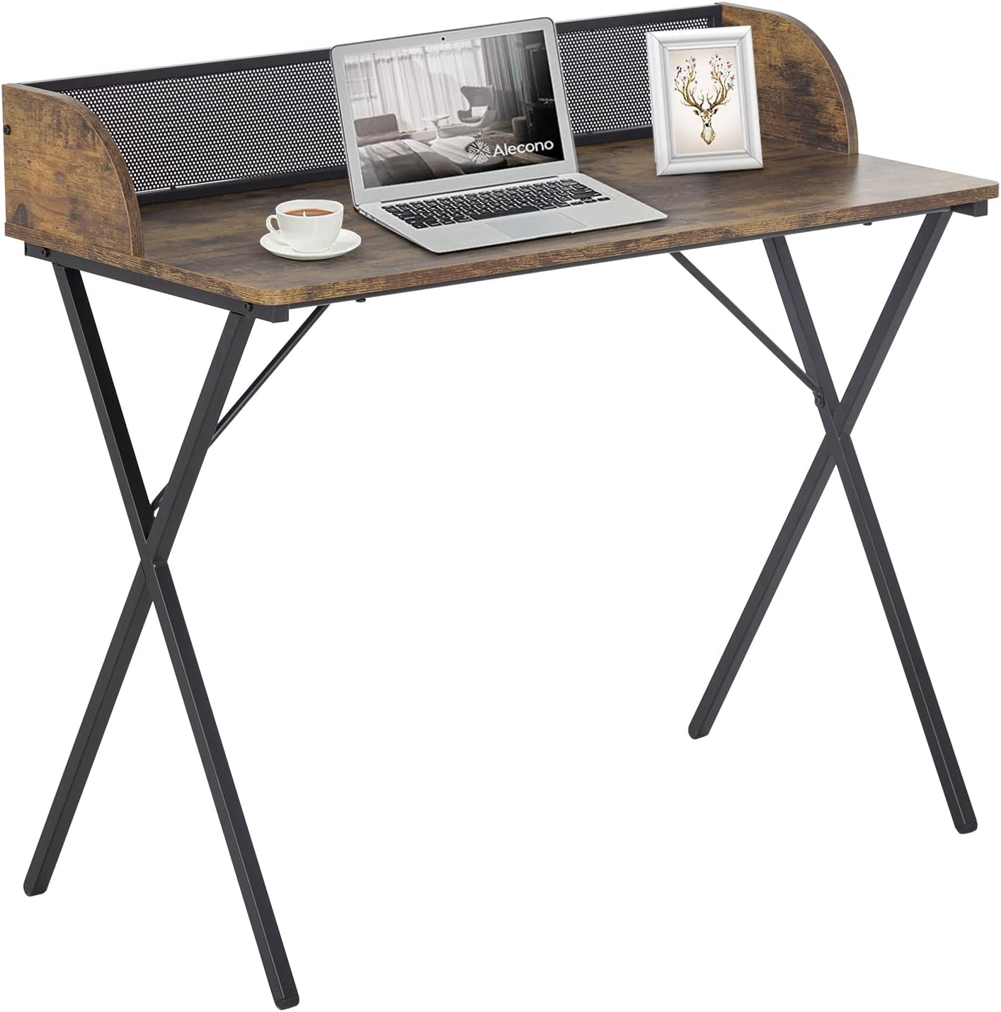 PayLessHere Computer Writing Desk 39 inch Sturdy Home Office Table with A Baffle to Keep Items from Slipping,Home Office Desk Workstation with Waterproof and Scratch Resistant Desktop,Brown