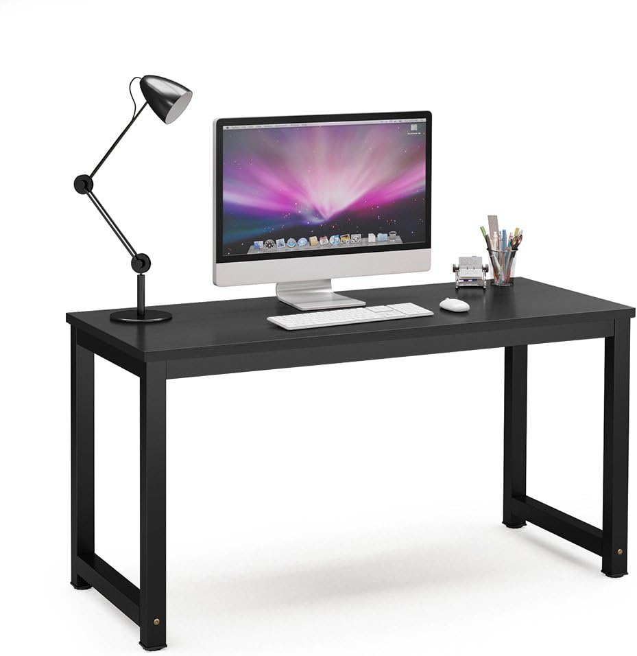 Tribesigns Computer Desk, 55 inch Large Office Desk Computer Table Study Writing Desk for Home Office, Black   Black Leg