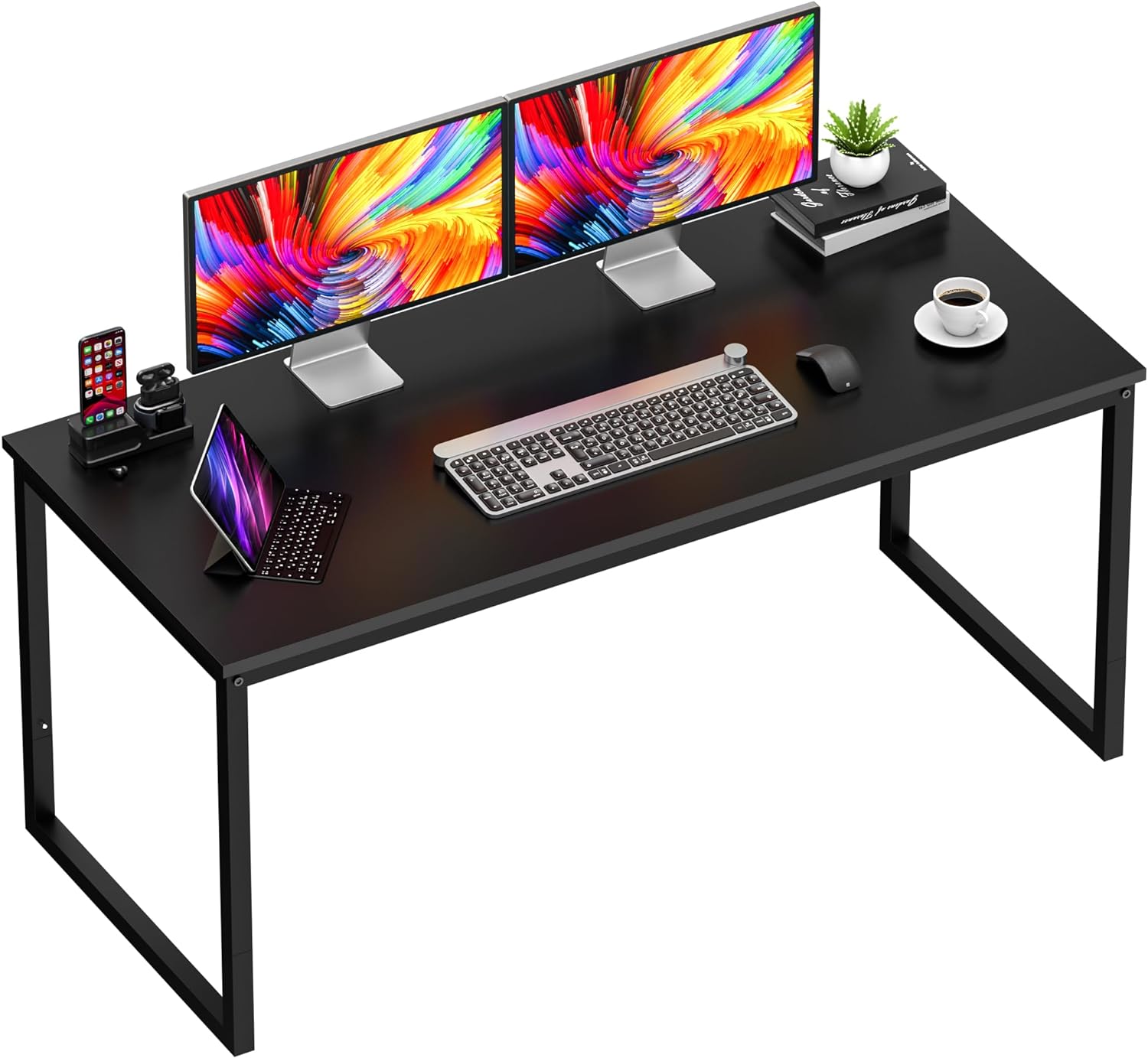 SUPER DEAL Computer Desk 55 Inch Modern Sturdy Office Desk PC Laptop Notebook Simple Writing Table for Home Office Workstation, Black