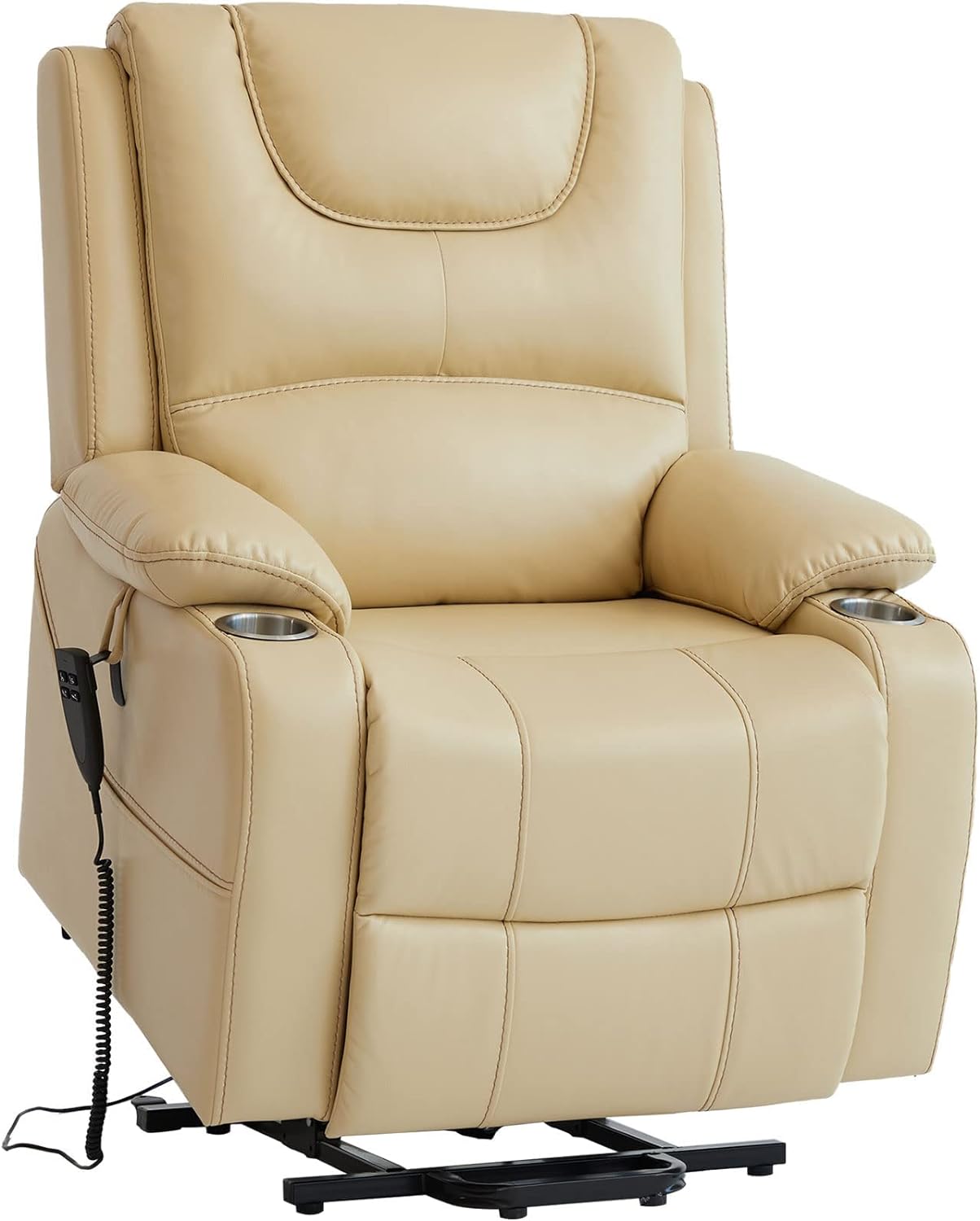 Dual Motor Power Lift Recliner Chair Infinite Position for Elderly Electric Chair with Massage and Heating Faux Leather Living Room Chair with Cup Holder Pillow 9196(Light Yellow)