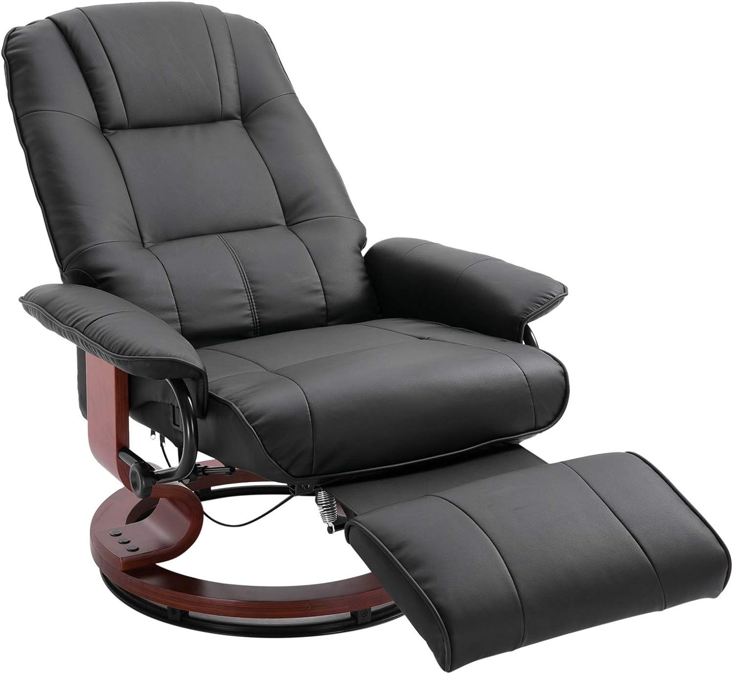 HOMCOM Faux Leather Manual Recliner, Adjustable Swivel Lounge Chair with Footrest, Armrest and Wrapped Wood Base for Living Room, Black