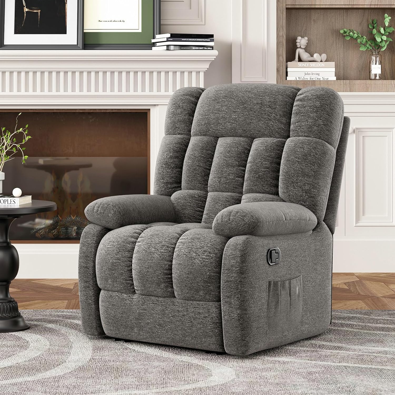 Recliner Chair, Single Sofa Chair with Footrest, 110-160 Adjustable Reclining Chair with Side Pocket, Upholstered Recliner Chairs for Adults, Rocker