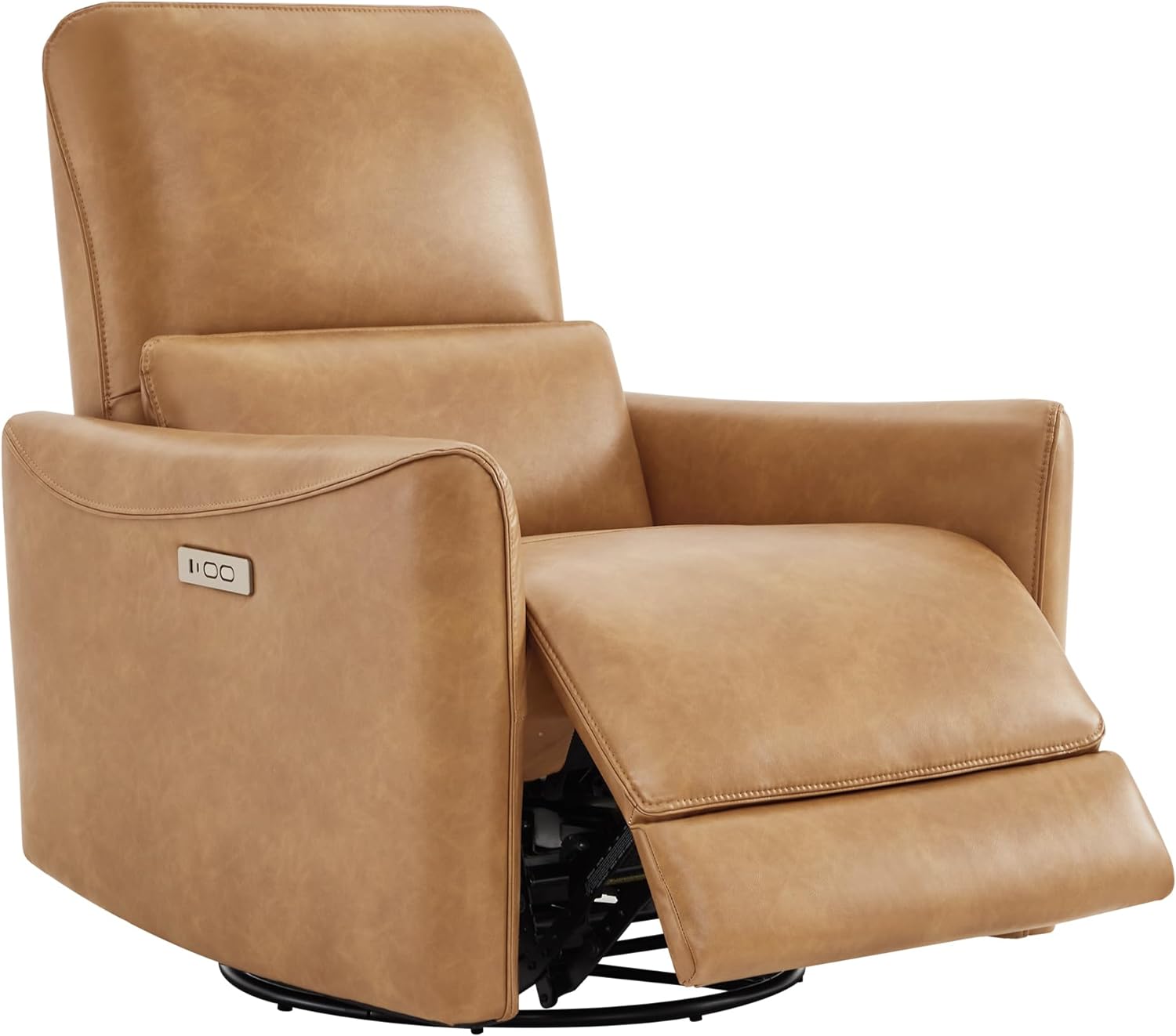 CHITA Power Recliner Chair Swivel Glider, FSC Certified Upholstered Faux Leather Living Room Reclining Sofa Chair with Lumbar Support, Cognac Brown