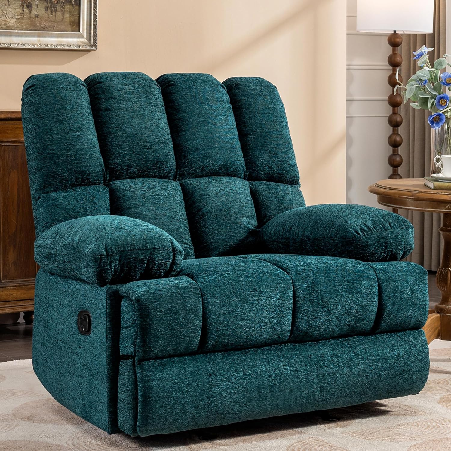 Oversized Rocker Recliner Chair Extra Wide Rocking Recliners Overstuffed Soft Manual Big Man Recliner Extra Large Living Room Sofa Up to 350 LBS