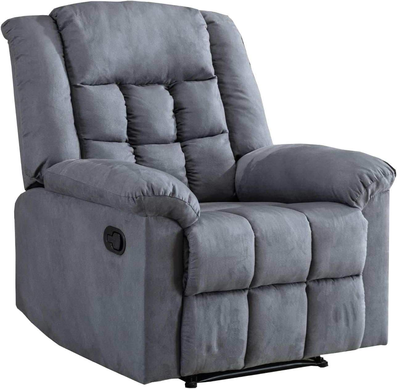 Classic Manual Recliner Chair with Soft Padded Headrest and Armrest, Overstuffed Chair and Sofa for Living Room, Bedroom, Grey