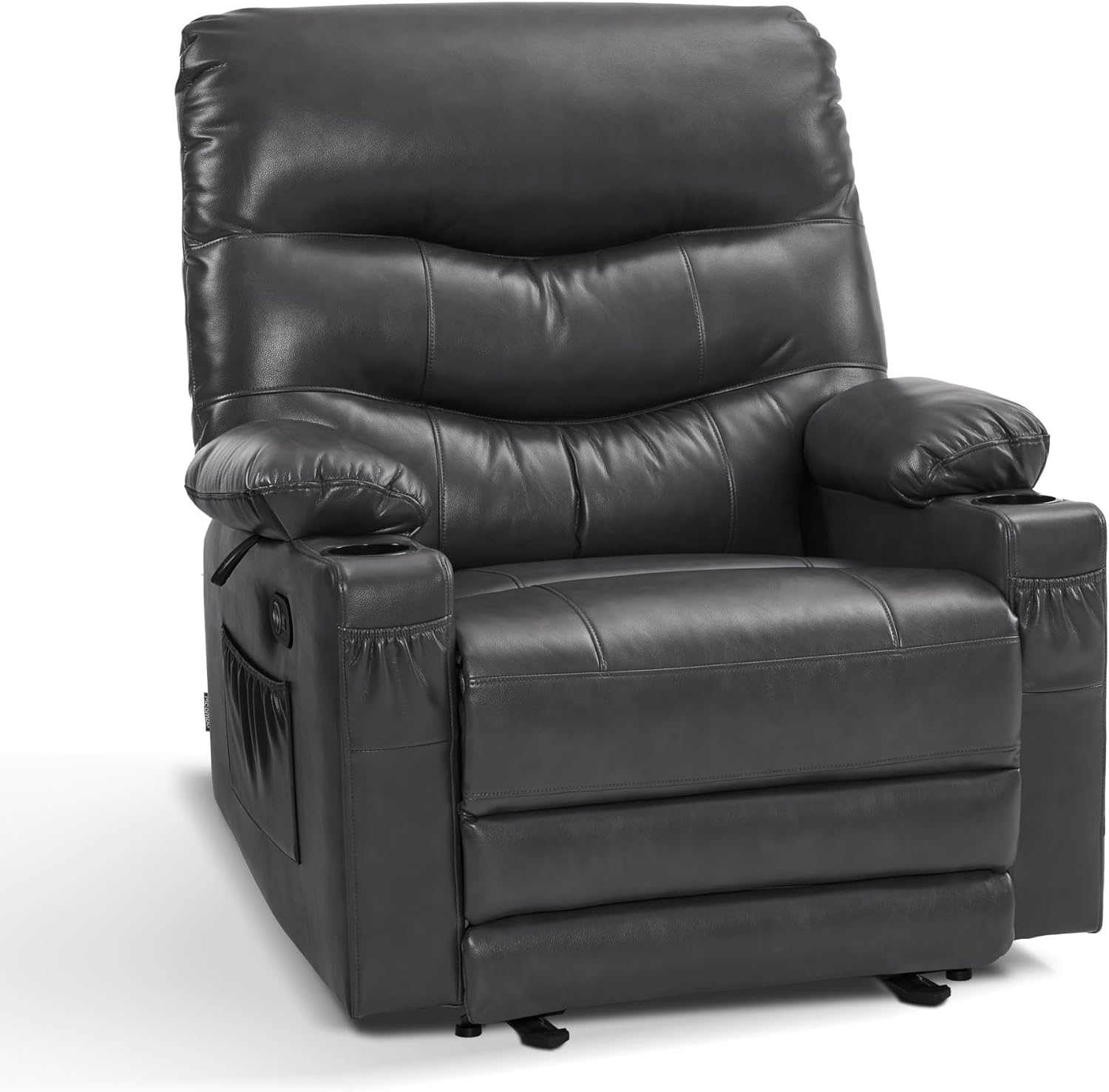 MCombo Recliner Chair with Heat and Massage, Large Electric Recliner Chairs for Adults, Cup Holder, USB Port, Extended Footrest, Faux Leather Reclining Chair for Living Room 659 (Dark Grey)