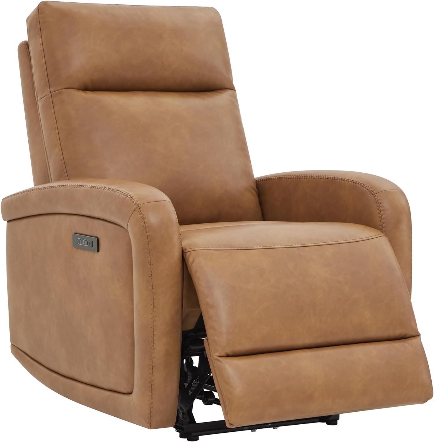 Watson & Whitely Recliner Chairs for Adults, Zero Wall Reclining Sofa Chair W Power Headrest Type-C Charger, Small Faux Leather RV Recliners Home Theater Seating for Living Room, Cognac Brown