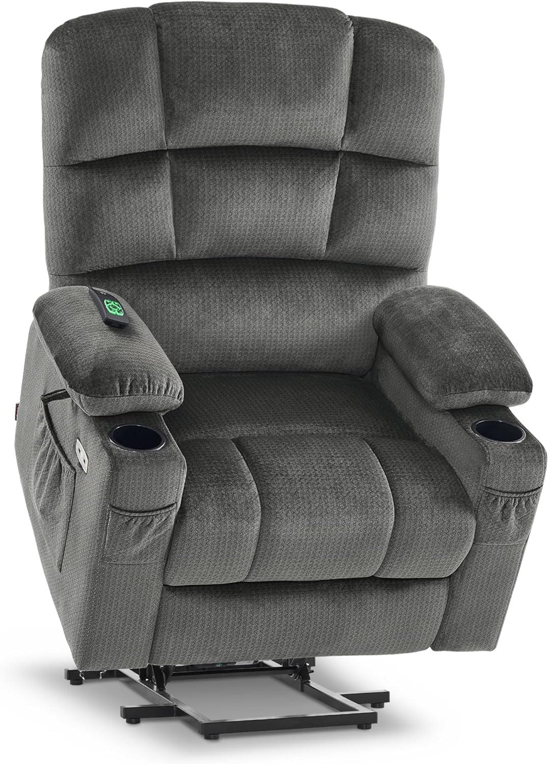 MCombo Dual Motor Power Lift Recliner Chair with Massage and Heat for Elderly, Fabric 7679 (Medium, Grey)