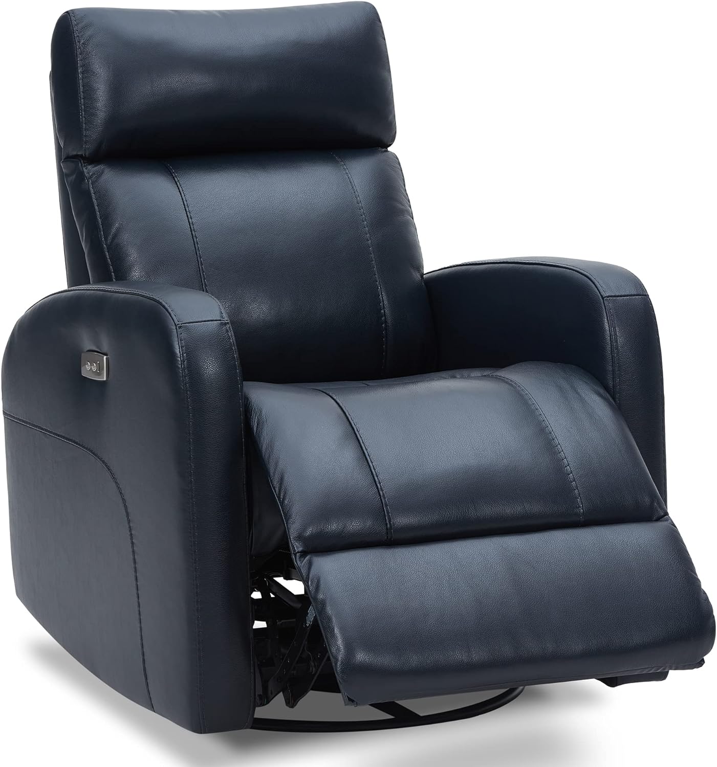 CHITA Genuine Leather Power Swivel Glider Recliner Chair, Double Layer Backrest Truck Armrest Recliner Chair Sofa for Living Room-Navy