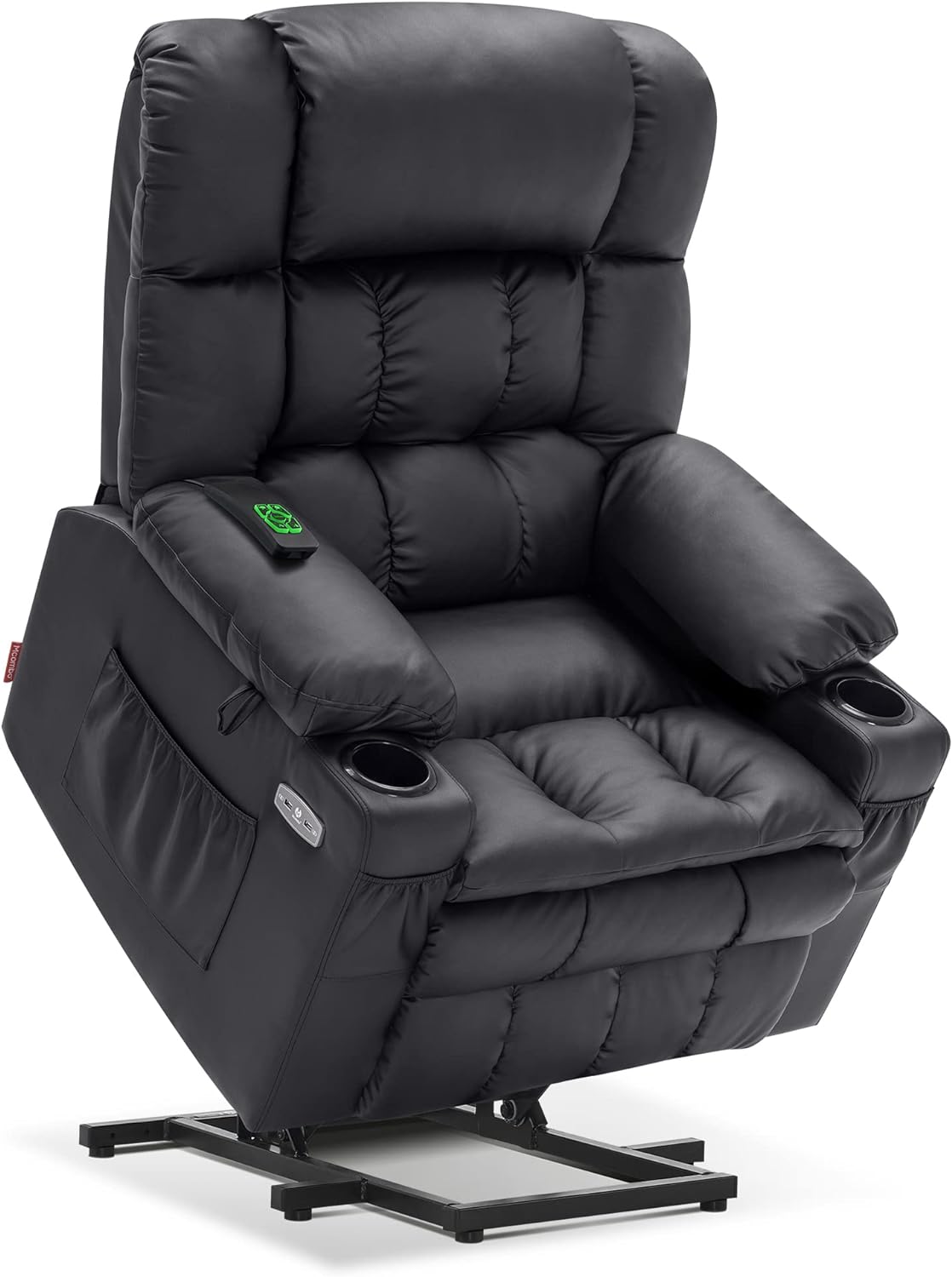 MCombo Dual Motor Power Lift Recliner Chair with Massage and Heat for Elderly People, Infinite Position, USB Ports, Cup Holders, Extended Footrest, Faux Leather 7890 (Black, Medium)