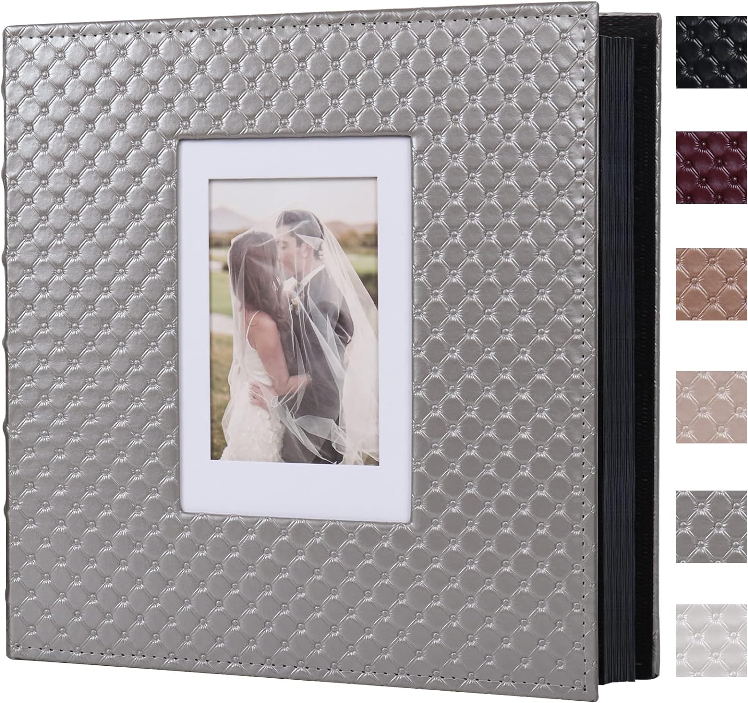 RECUTMS Scrapbook Photo Album 4x6 5x7 8x10 Photos Handmade Photo Album Self Adhesive 30 pages Button Grain Leather Picture Album Baby Family Wedding Anniversary Photos Book (Grey)