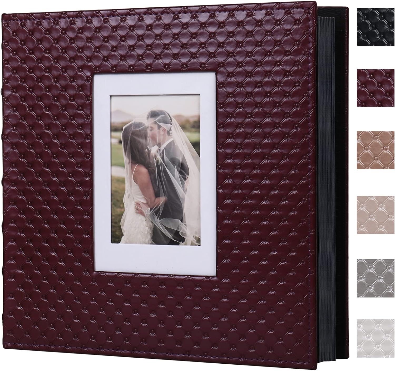 RECUTMS Scrapbook Photo Album for Any Sizes 4x6 5x7 8x10 DIY Photo Album Self Adhesive 30 Pages Button Grain Leather Picture Album Baby Family Wedding Anniversary Photos Book (Wine Red)