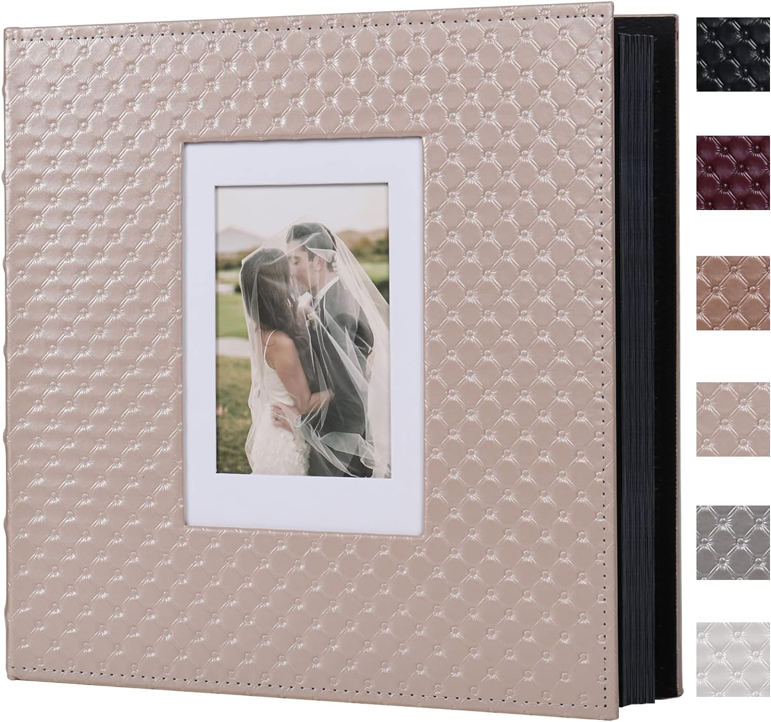 RECUTMS Photo Album Self Adhesive Multiple Photo Sizes 4x6 5x7 8x10 DIY Scrapbook Photo Album 30 Pages Button Grain Leather Picture Album Baby Family Wedding Anniversary Photos Book (Pink)