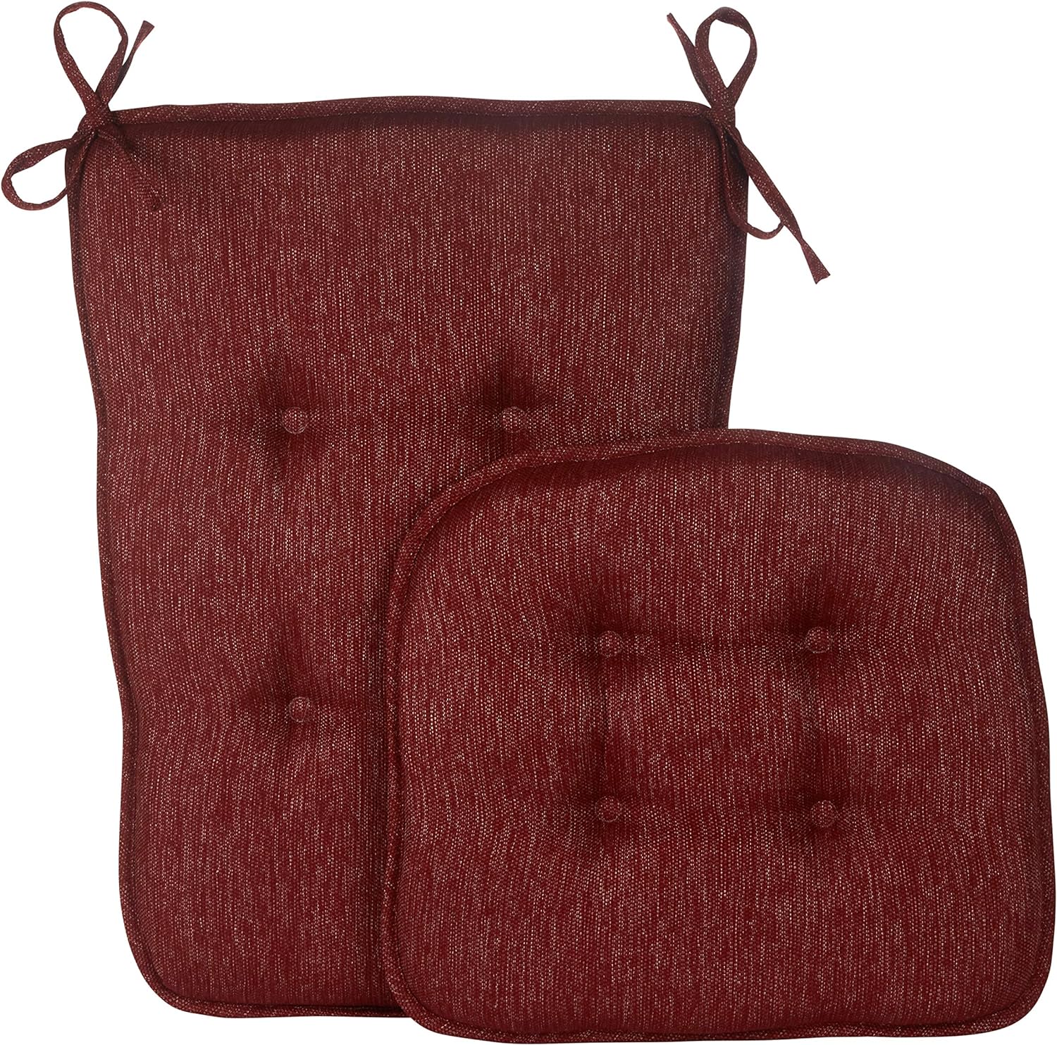 Klear Vu Embrace Rocking Chair Cushions for Living Room, Nursery, or Home Office, Tufted and Non-Slip Pads, 2 Piece Set, Seat 16x15 and SeatBack 24x17, Red