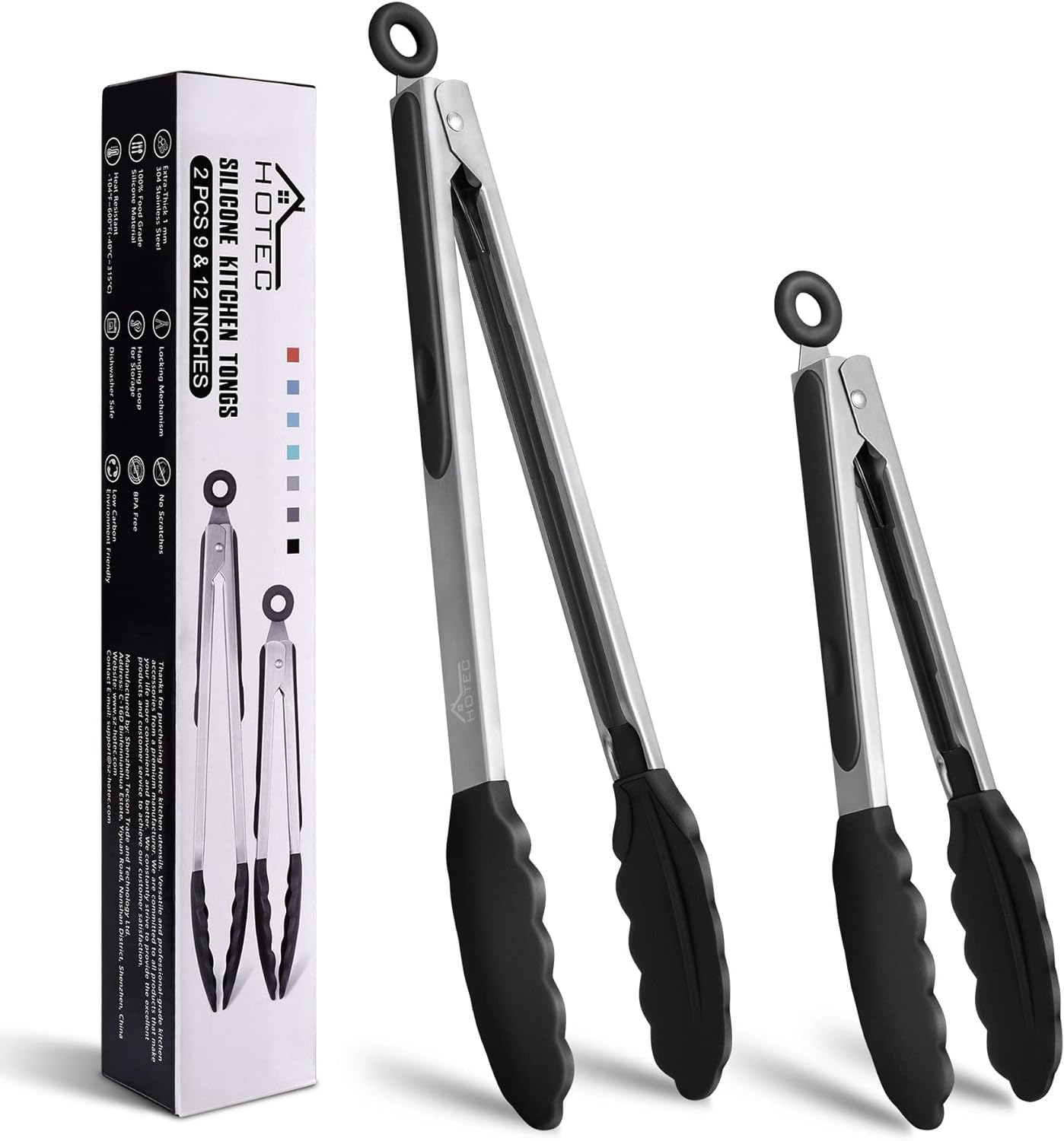 HOTEC Premium Stainless Steel Locking Kitchen Tongs with Silicon Tips, Set of 2-9 and 12